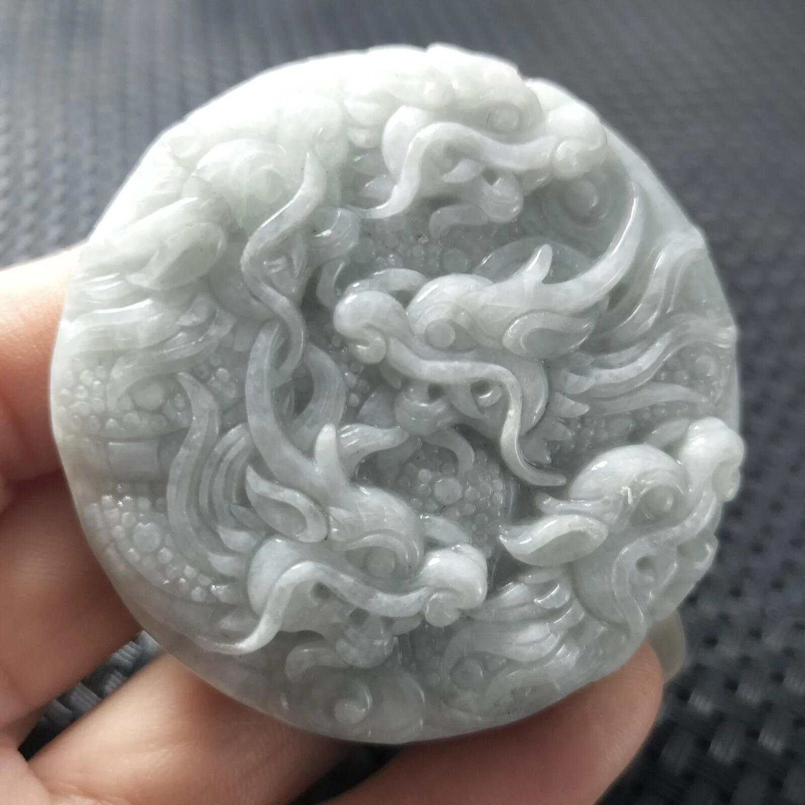 Certified Lavender Natural Type A Jade Jadeite Carved Nine Dragons Pendant Necklace - Image 2