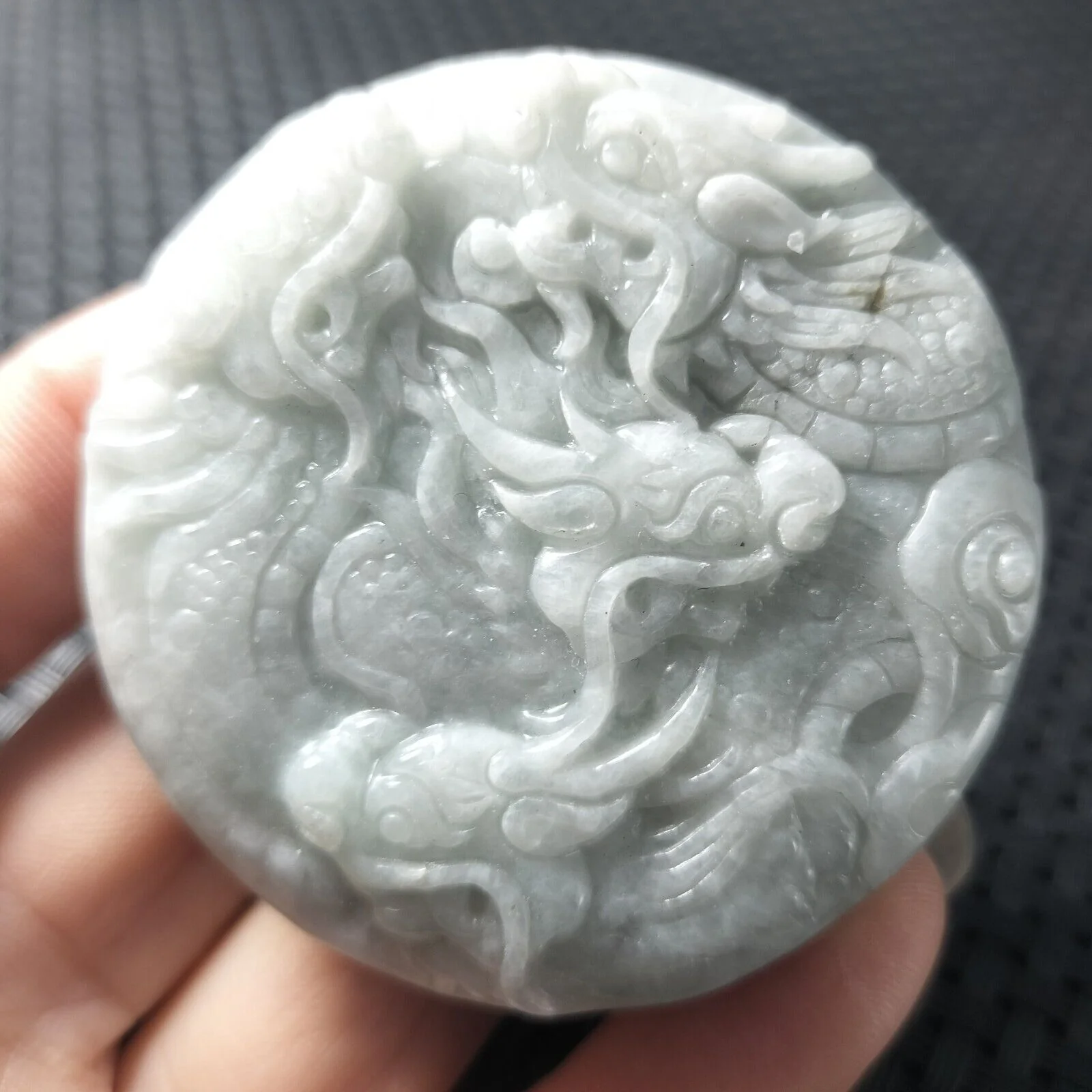 Certified Lavender Natural Type A Jade Jadeite Carved Nine Dragons Pendant Necklace - Image 3