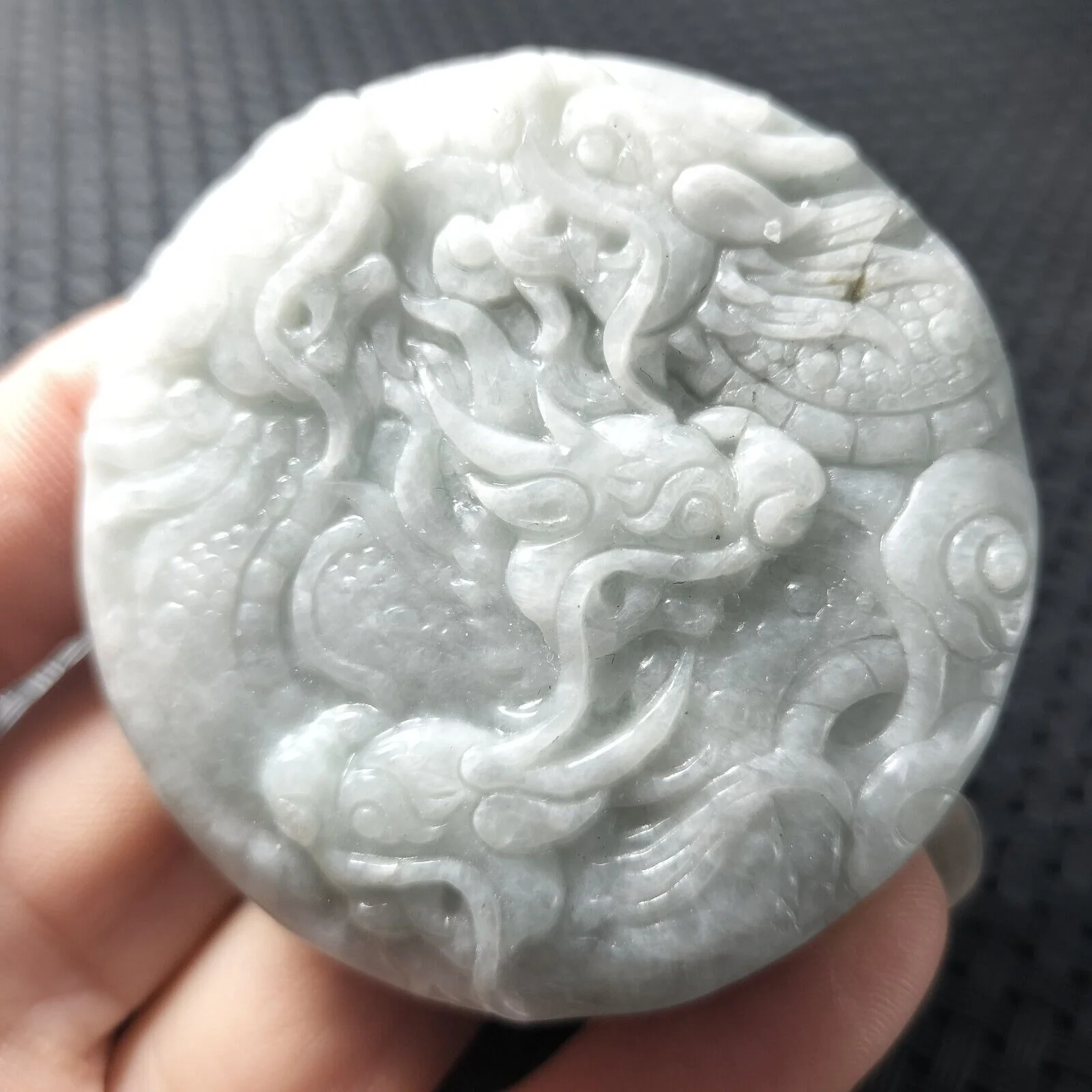 Certified Lavender Natural Type A Jade Jadeite Carved Nine Dragons Pendant Necklace - Image 4