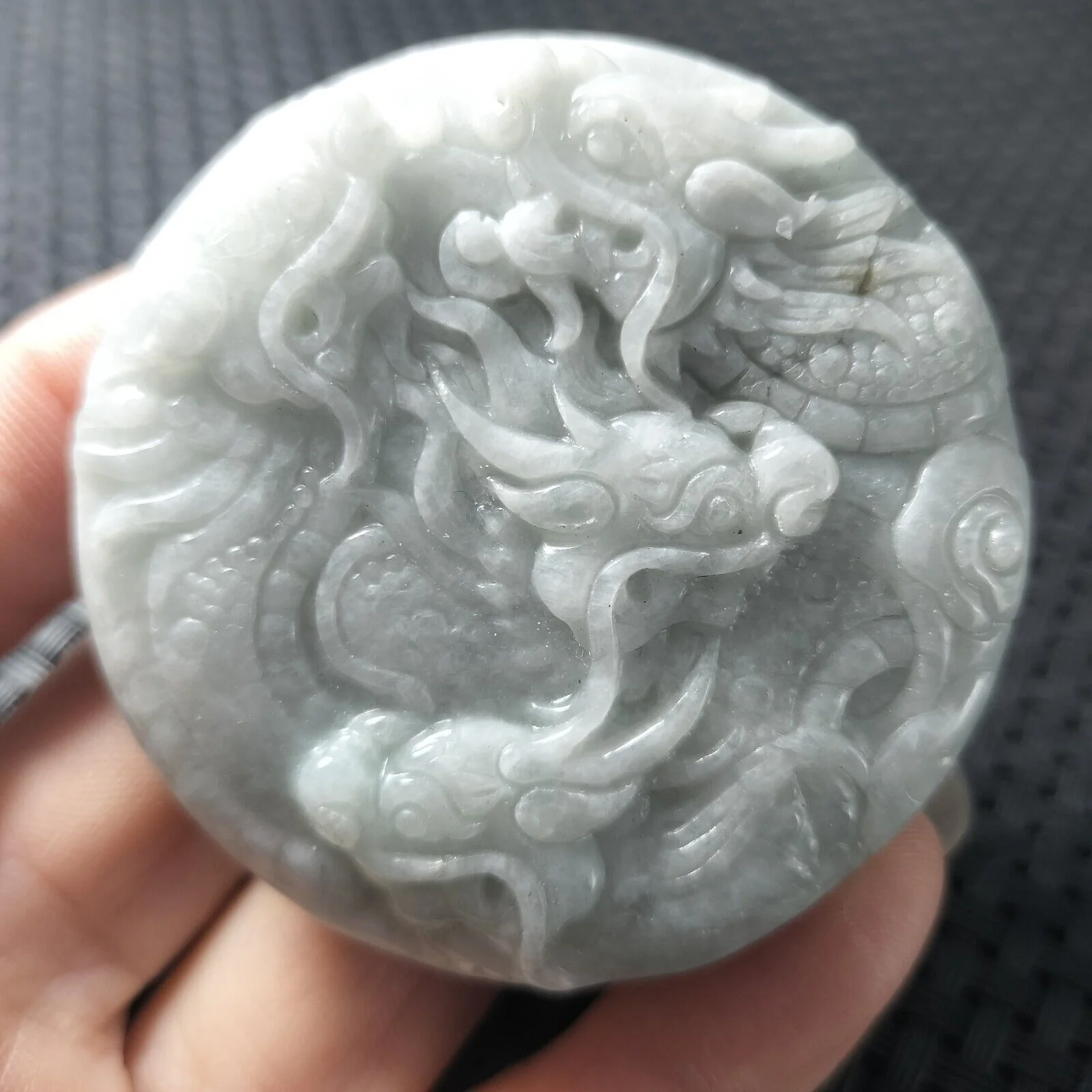Certified Lavender Natural Type A Jade Jadeite Carved Nine Dragons Pendant Necklace - Image 5
