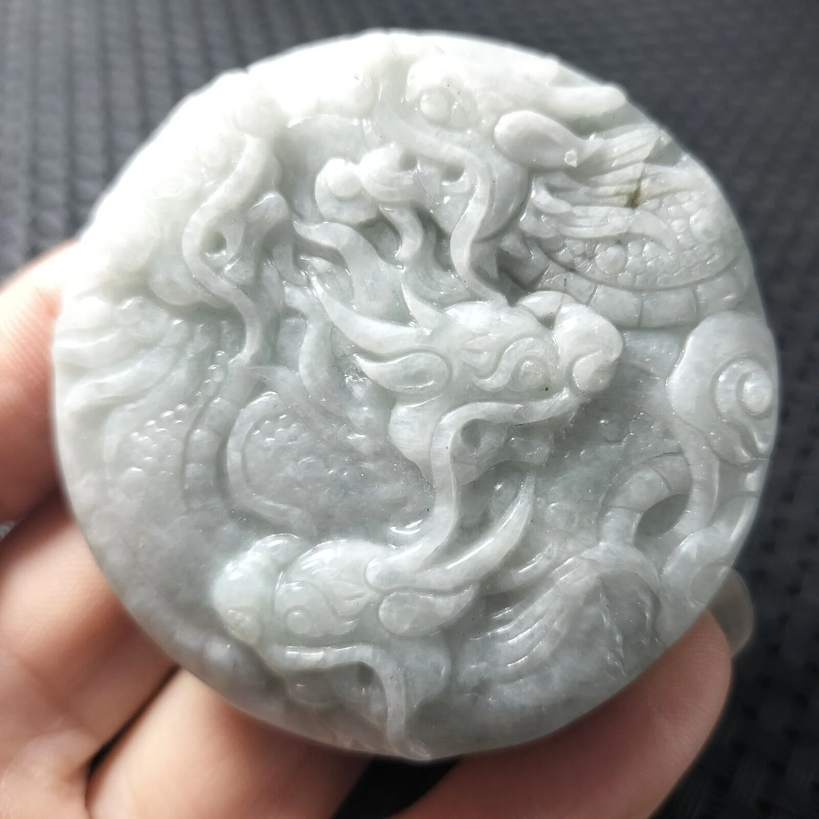 Certified Lavender Natural Type A Jade Jadeite Carved Nine Dragons Pendant Necklace - Image 6