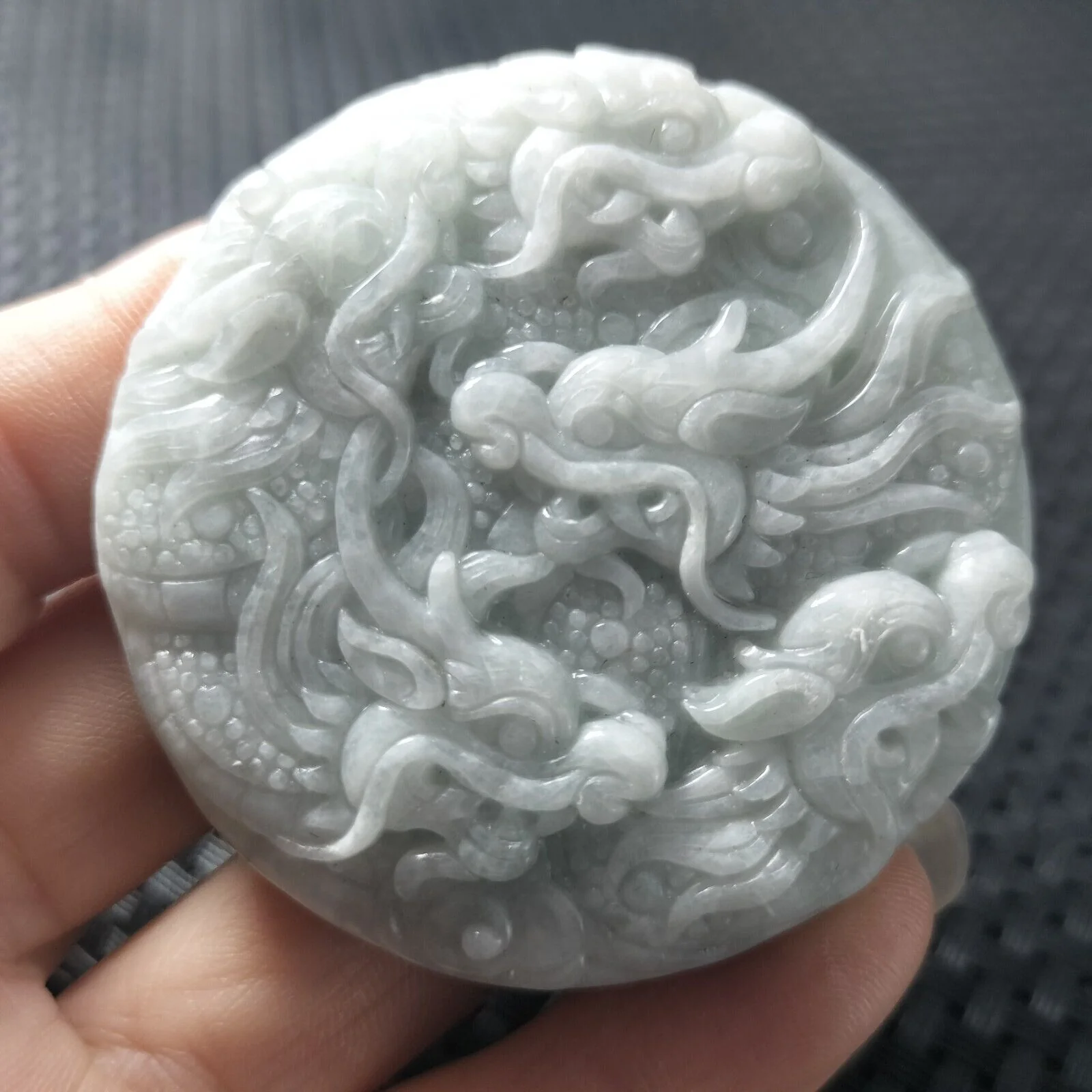 Certified Lavender Natural Type A Jade Jadeite Carved Nine Dragons Pendant Necklace - Image 7