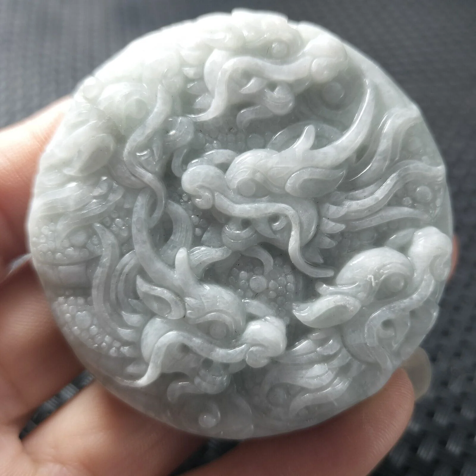 Certified Lavender Natural Type A Jade Jadeite Carved Nine Dragons Pendant Necklace - Image 8