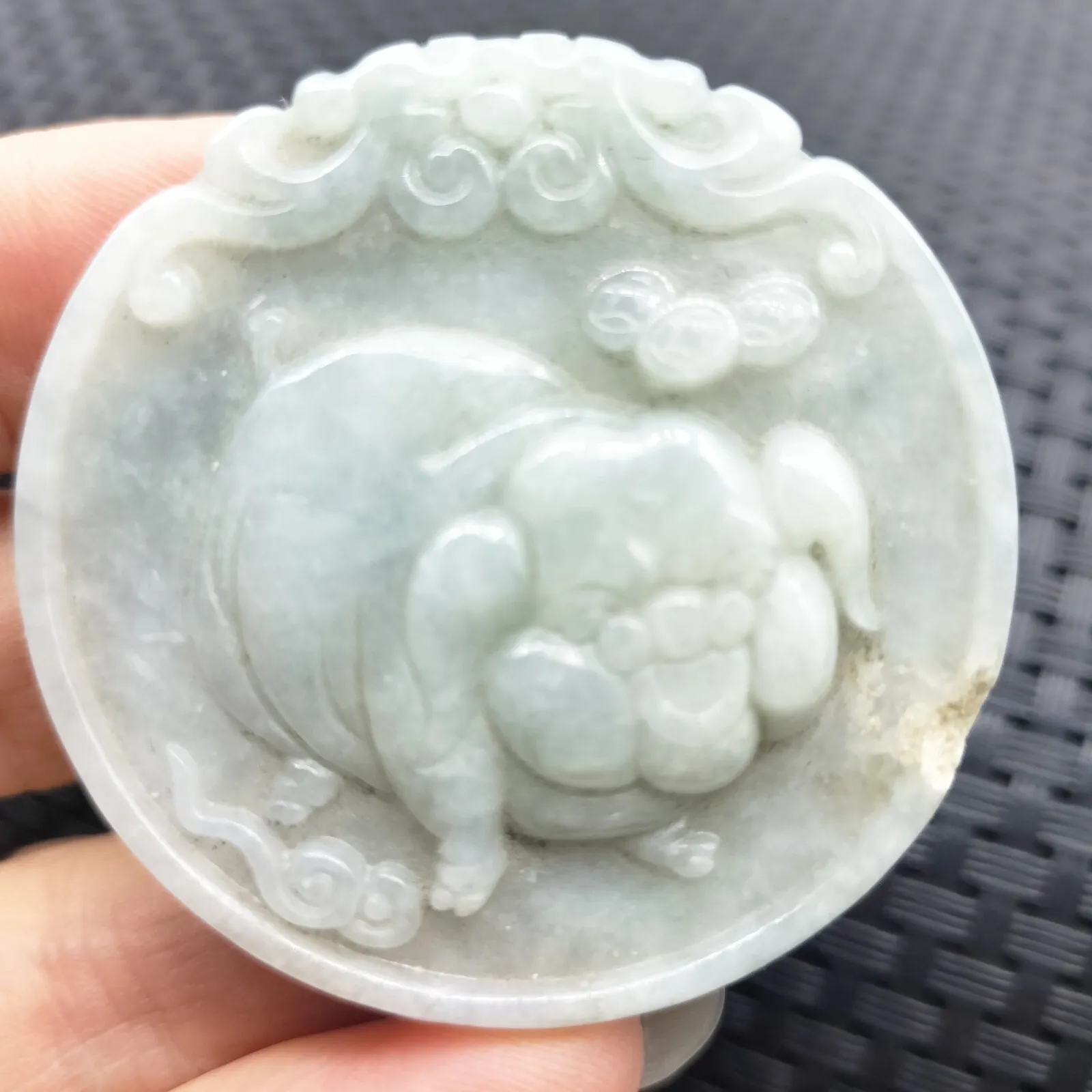Certified Lavender Natural Type A Jade Jadeite Carved Pig Coin Pendant - Image 3