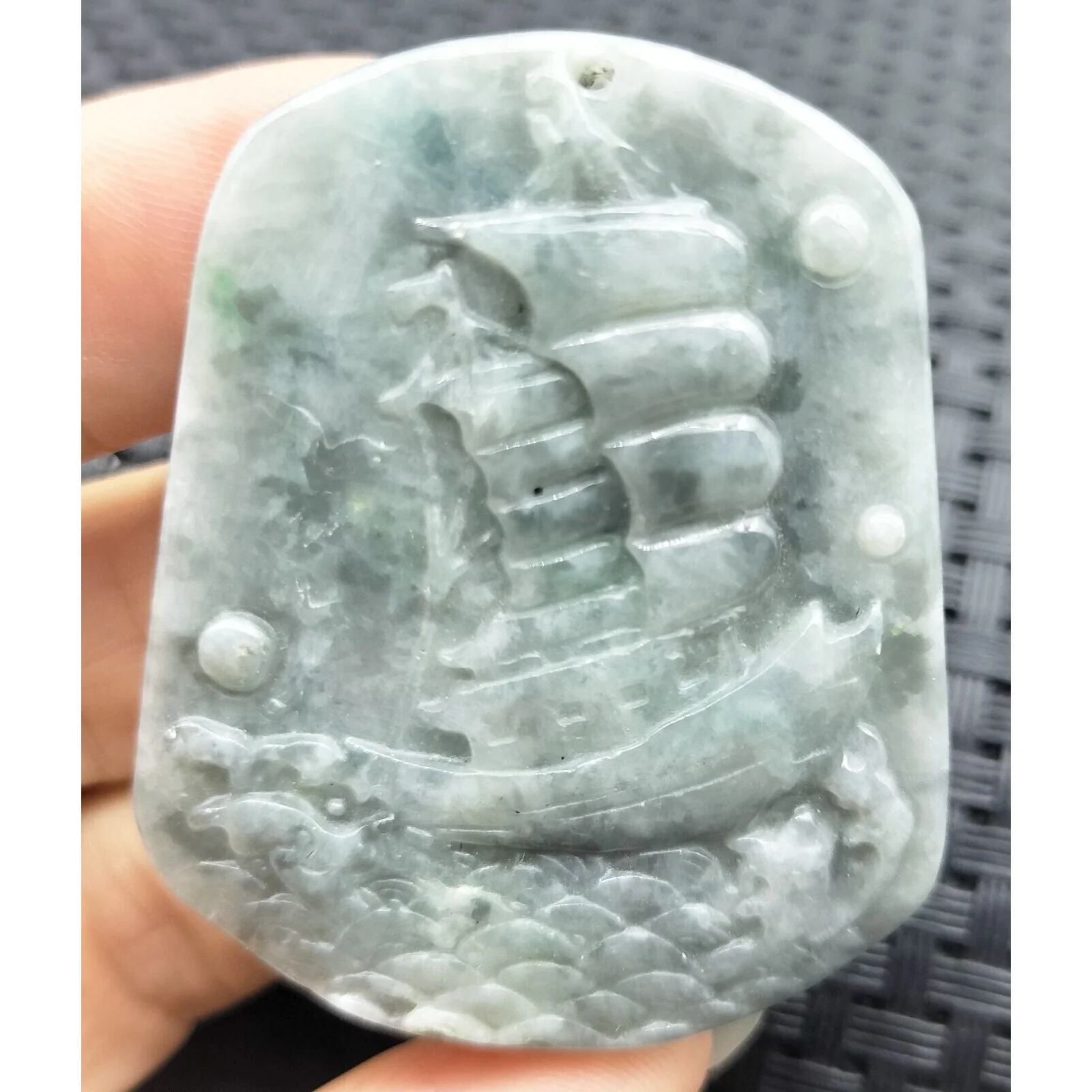 Certified Lavender Natural Type A Jade Jadeite Carved Ship Bird Pendant - Image 2