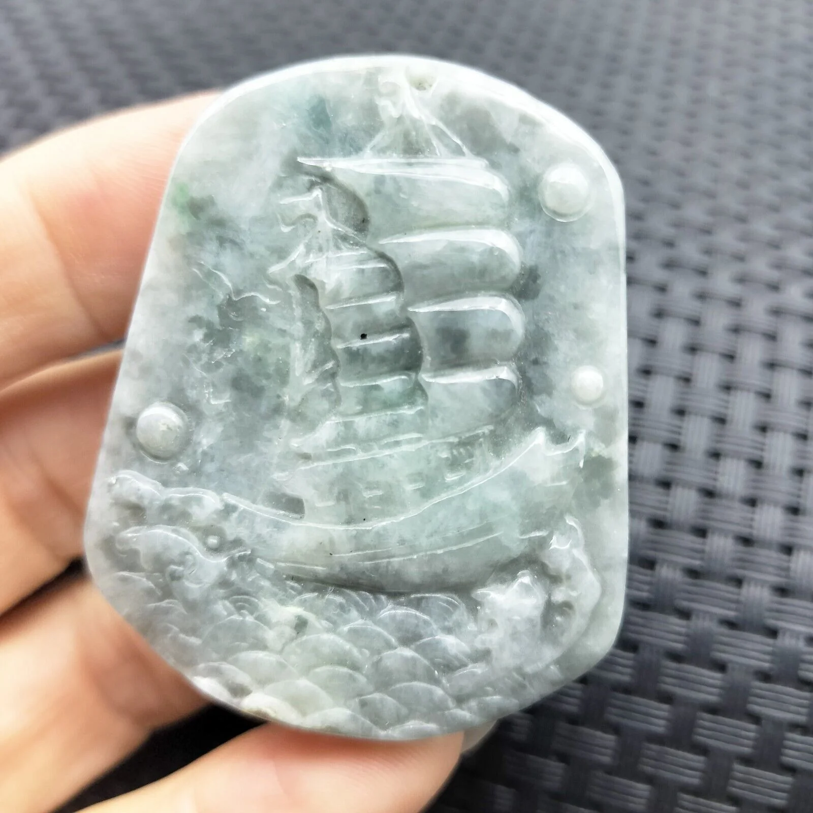 Certified Lavender Natural Type A Jade Jadeite Carved Ship Bird Pendant - Image 3