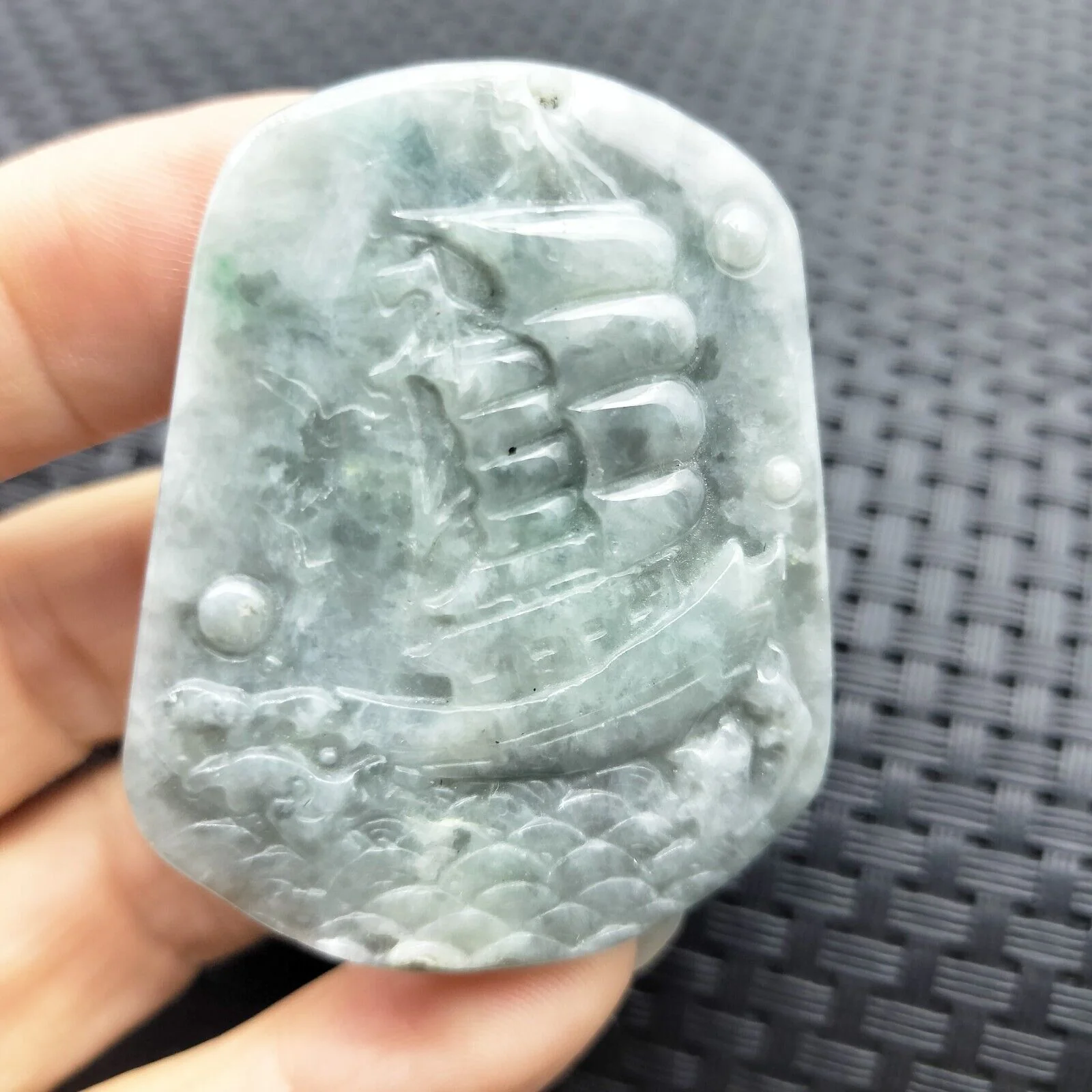 Certified Lavender Natural Type A Jade Jadeite Carved Ship Bird Pendant - Image 4