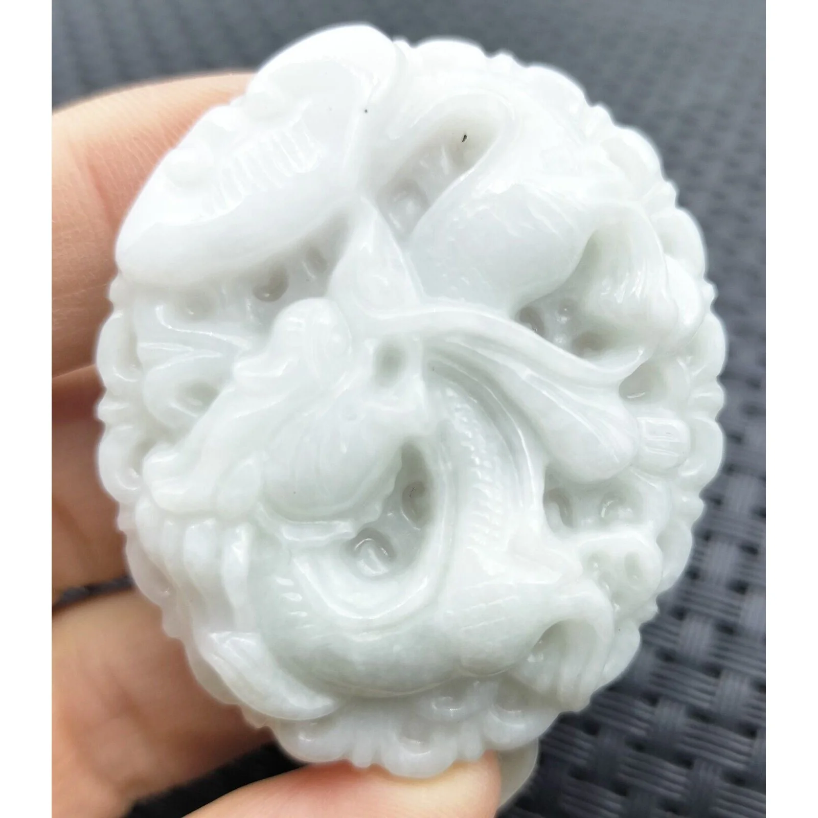 Certified Lavender Natural Type A Jade Jadeite Hand-Carved Dragon with a Ruyi Pendant Necklace - Image 2