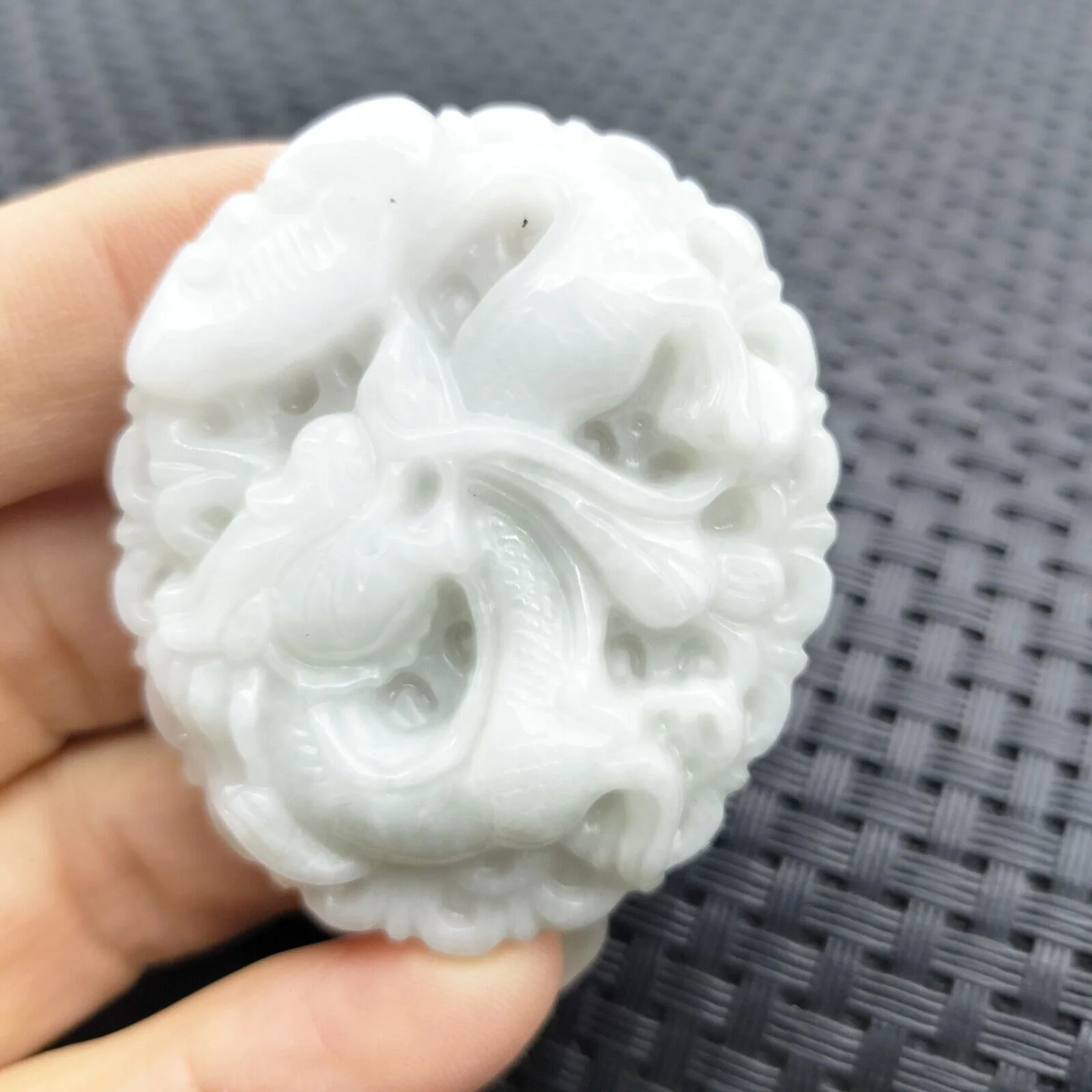 Certified Lavender Natural Type A Jade Jadeite Hand-Carved Dragon with a Ruyi Pendant Necklace - Image 3