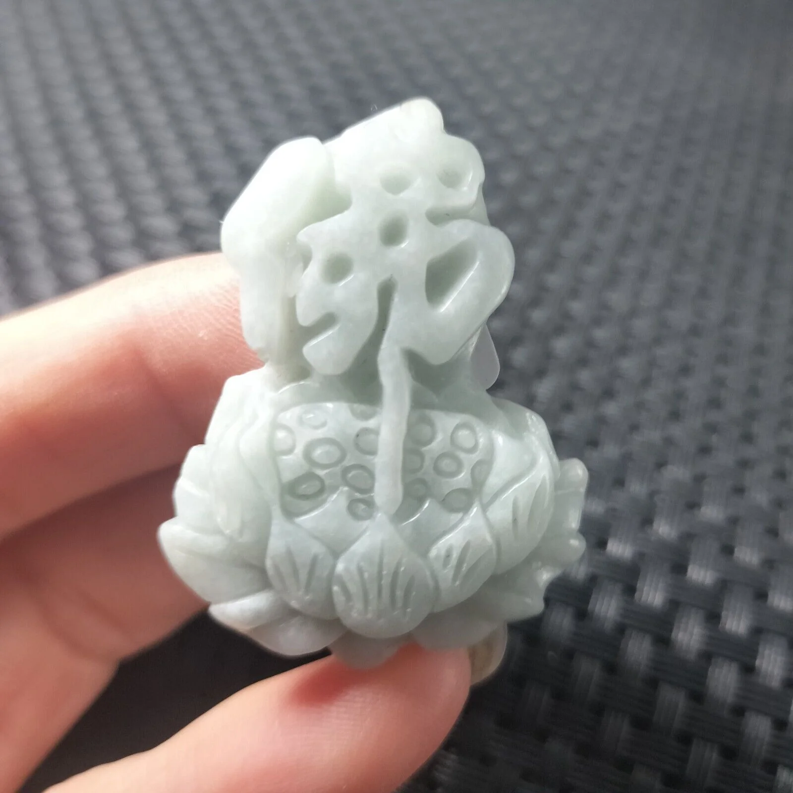 Certified Lavender Natural Type A Jadeite Carved Fo Lotus Flower Pendant - Image 2