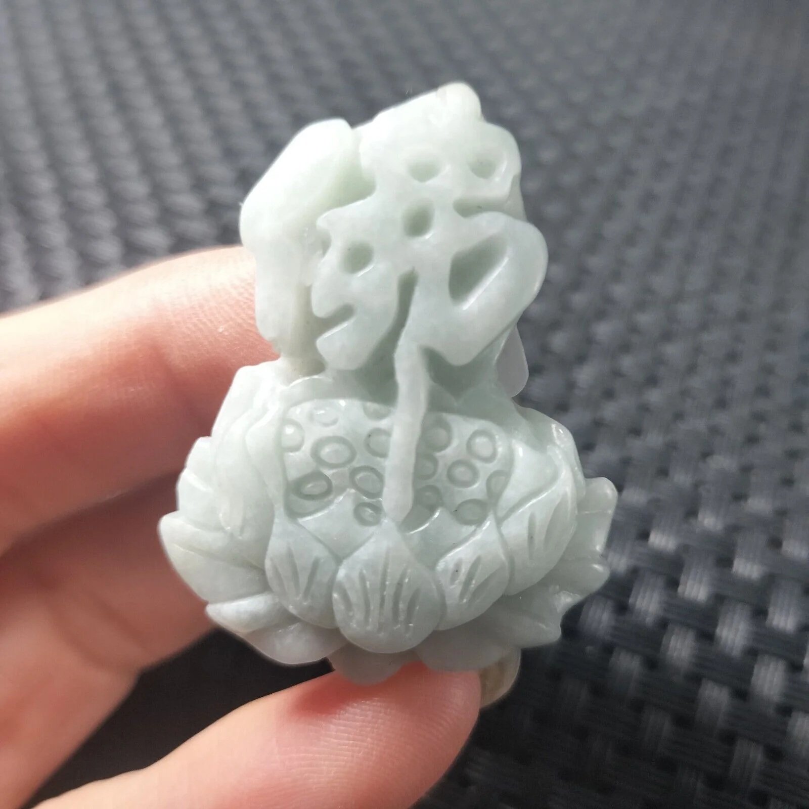 Certified Lavender Natural Type A Jadeite Carved Fo Lotus Flower Pendant - Image 3