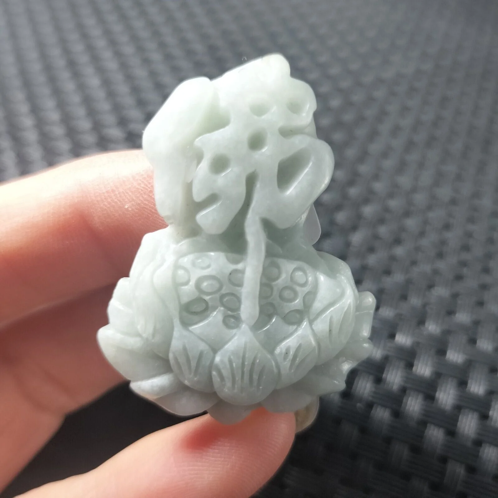 Certified Lavender Natural Type A Jadeite Carved Fo Lotus Flower Pendant - Image 4