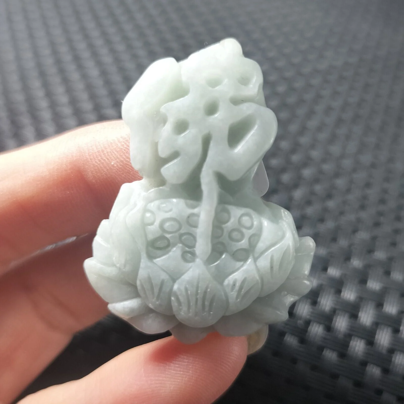 Certified Lavender Natural Type A Jadeite Carved Fo Lotus Flower Pendant - Image 5
