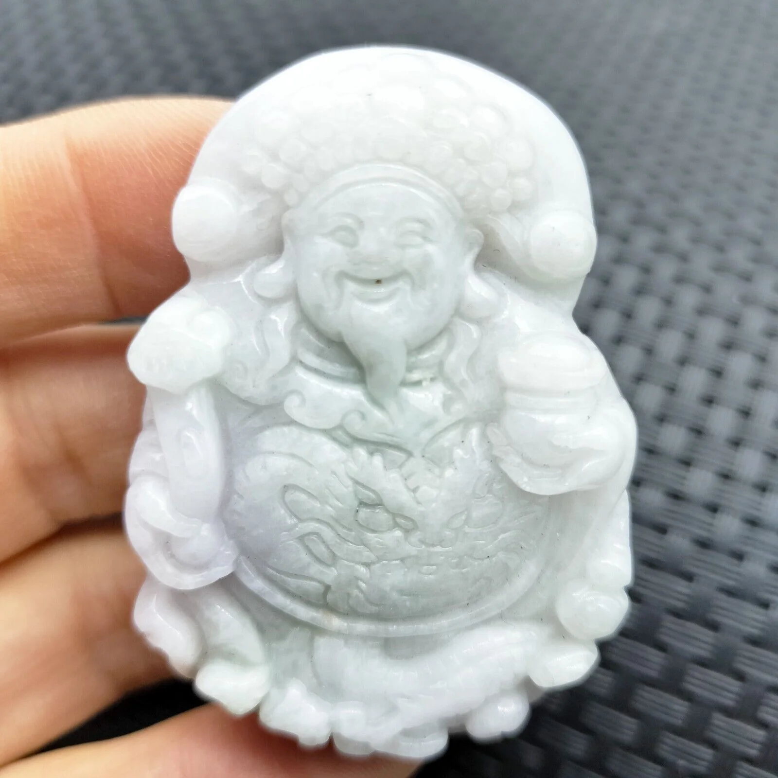 Certified Lavender Natural Type A Jadeite Carved God Of Wealth Ruyi Pendant - Image 3
