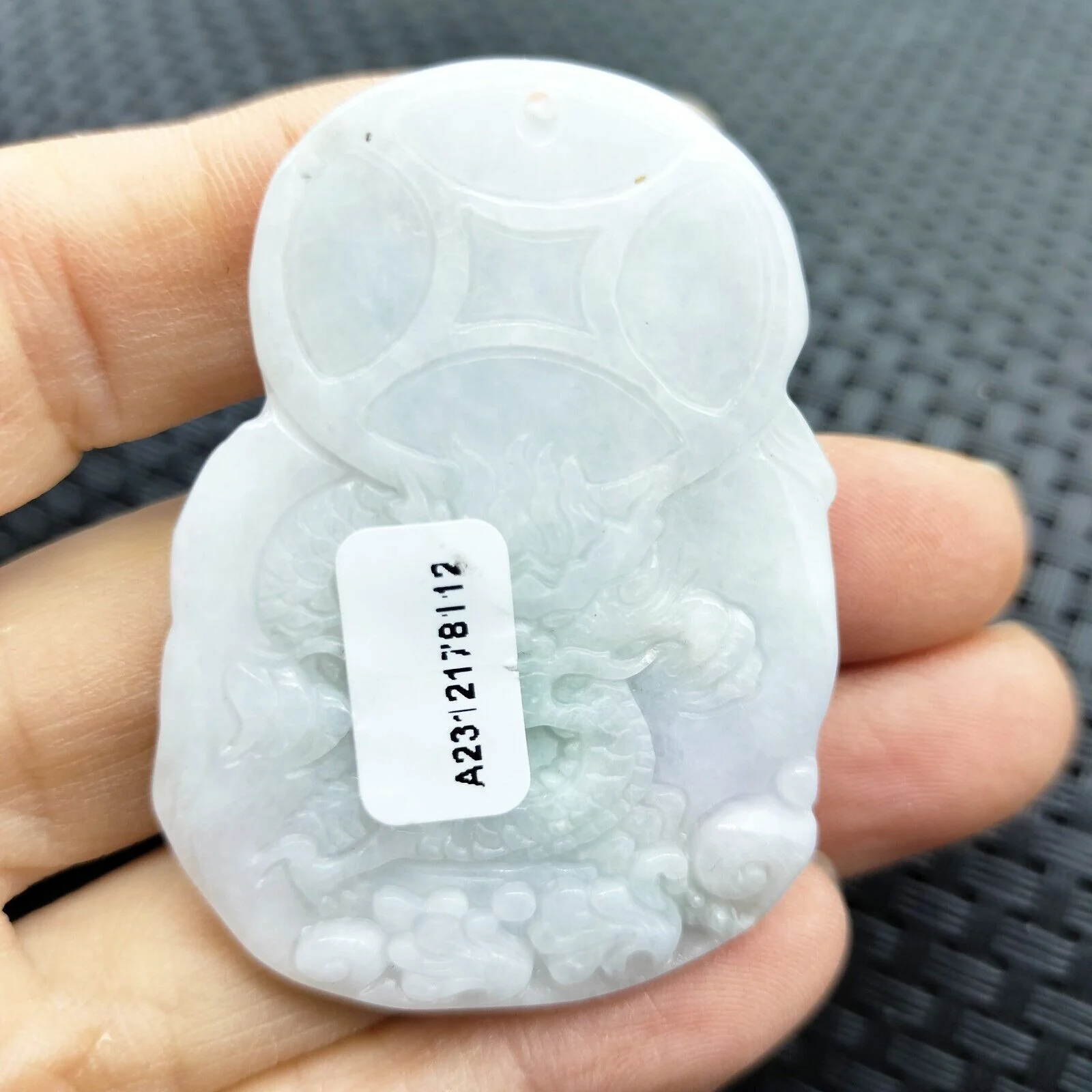 Certified Lavender Natural Type A Jadeite Carved God Of Wealth Ruyi Pendant - Image 5