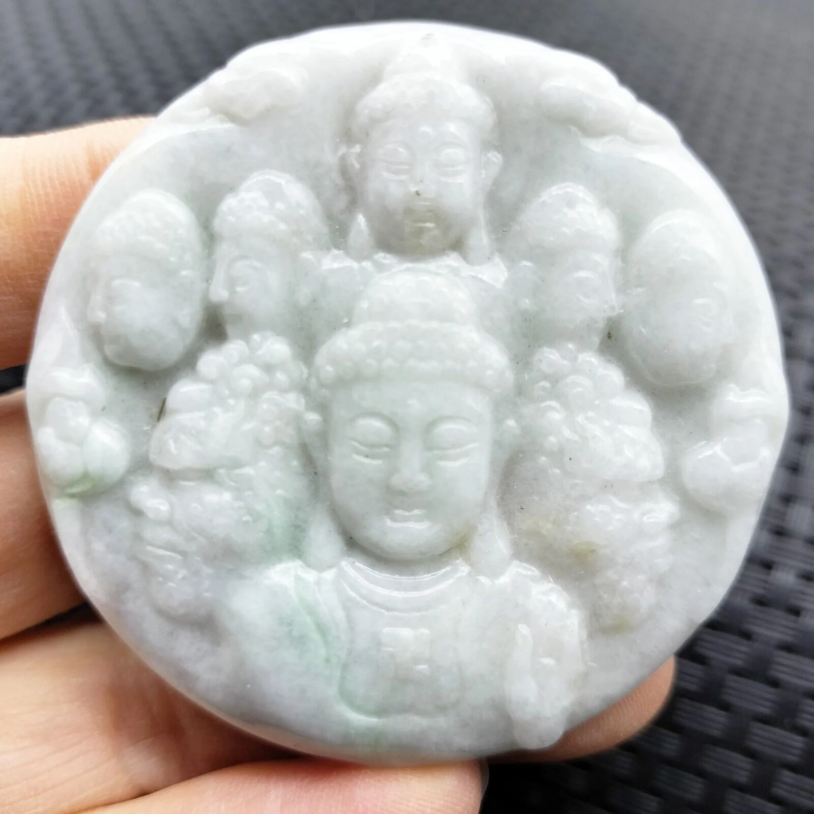 Certified Lavender Natural Type A Jadeite Carved Half Buddha Half Devil Pendant - Image 2