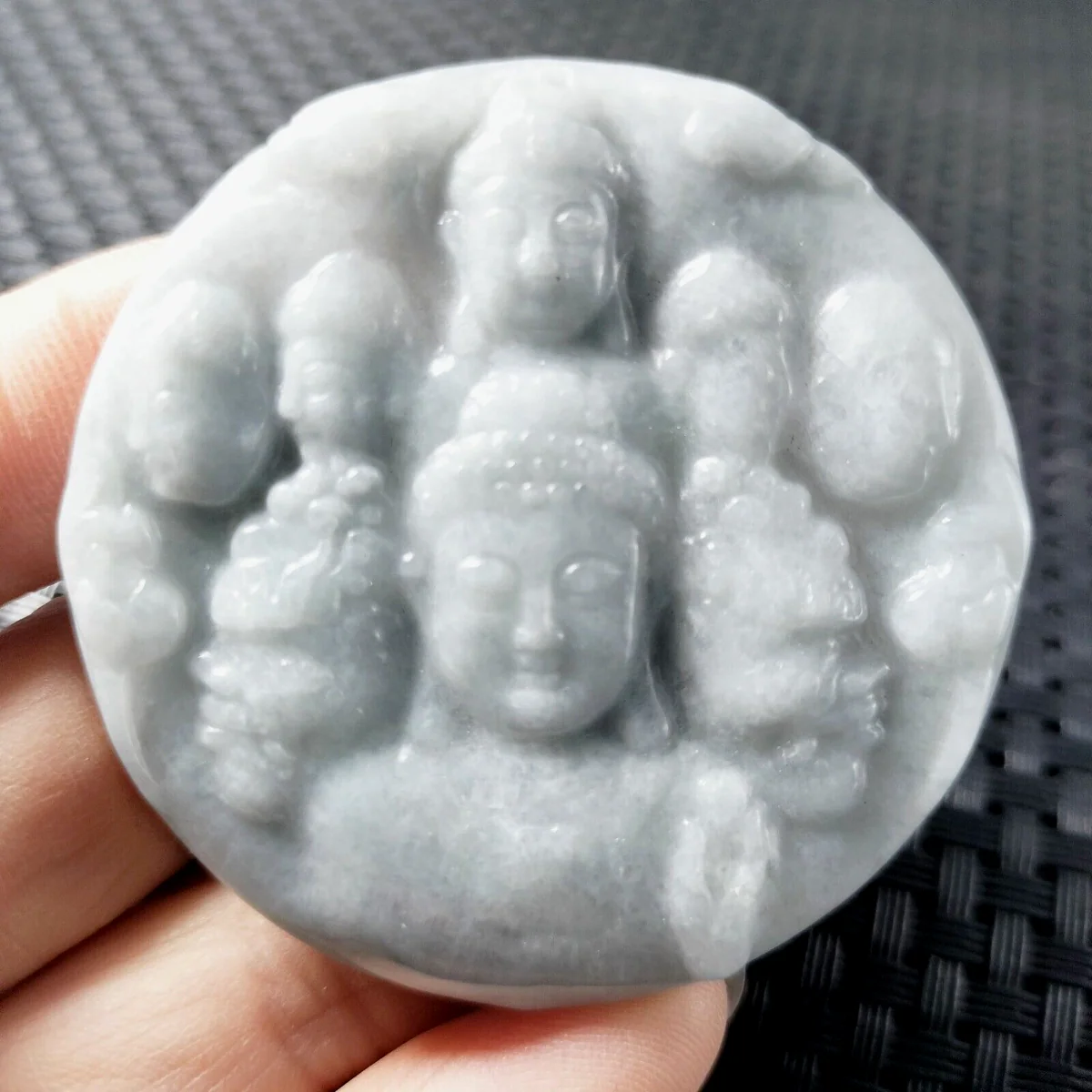 Certified Lavender Natural Type A Jadeite Carved Half Buddha Half Devil Pendant - Image 16