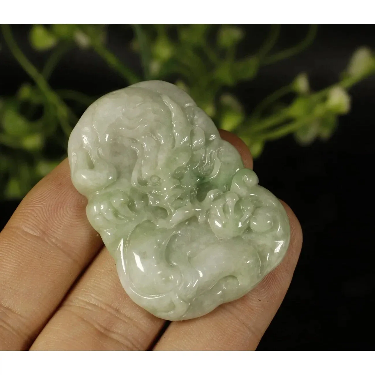 Certified Light Green 100% Natural A Jade Jadeite Pendant Dragon - Image 2