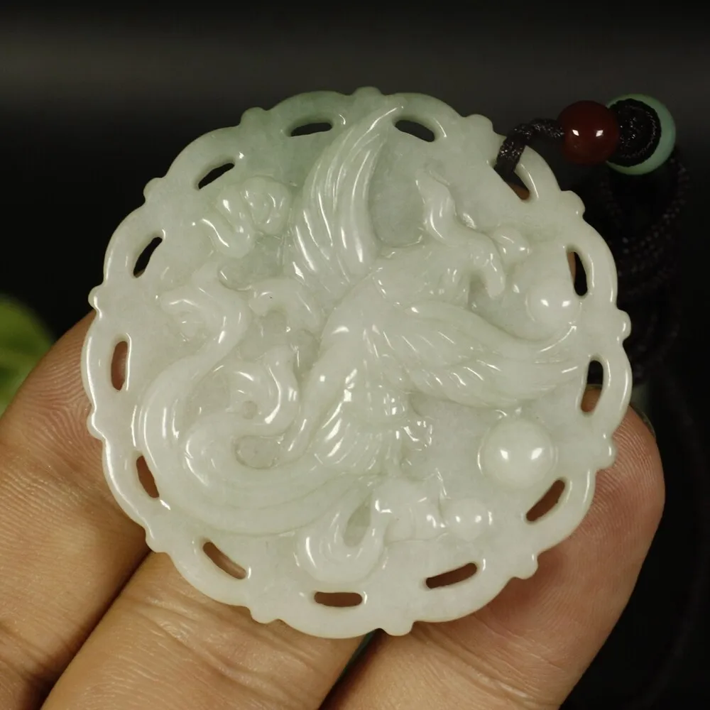 Certified Light Green 100% Natural A Jade Jadeite Pendant Phoenix - Image 2
