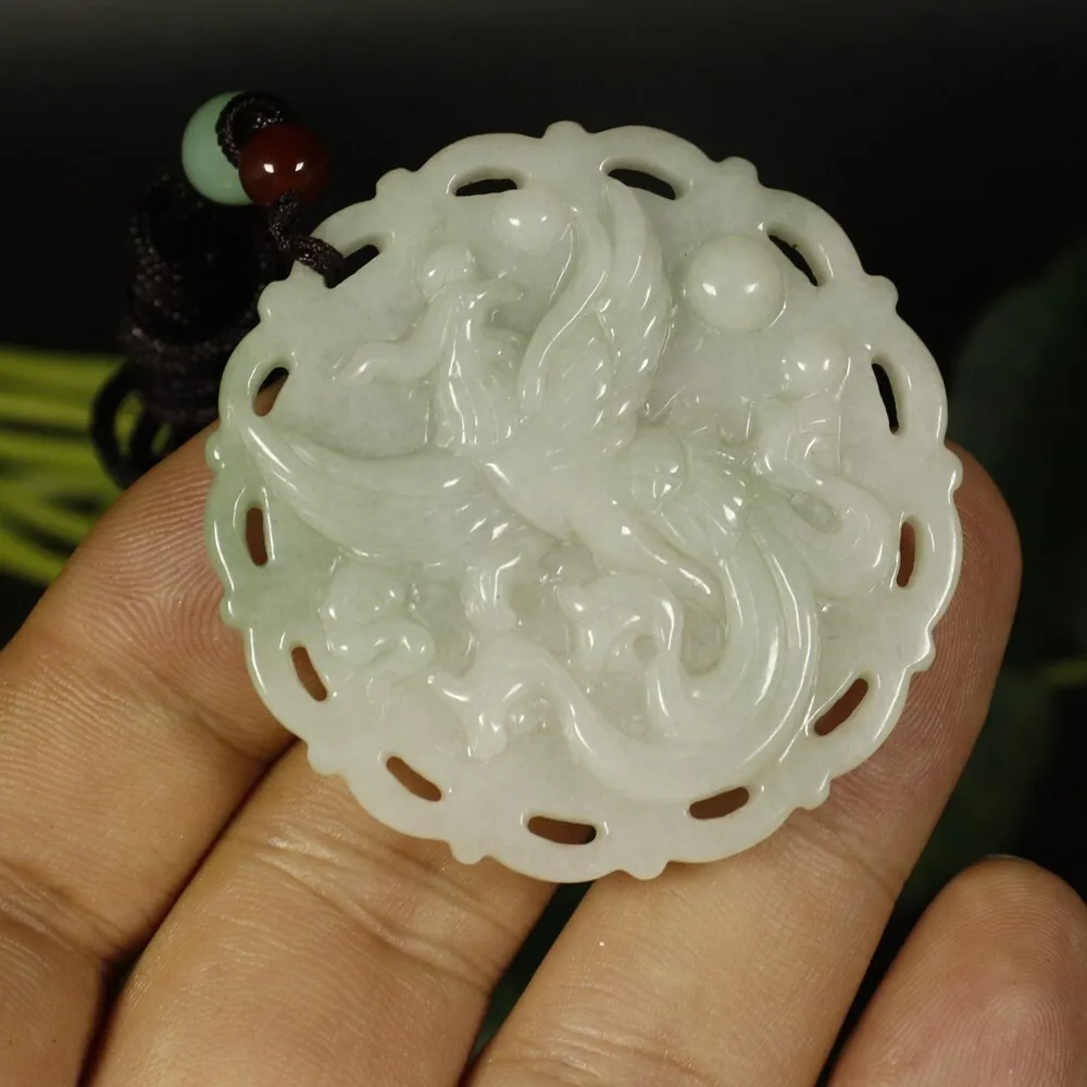 Certified Light Green 100% Natural A Jade Jadeite Pendant Phoenix - Image 3
