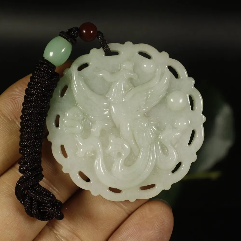 Certified Light Green 100% Natural A Jade Jadeite Pendant Phoenix - Image 4
