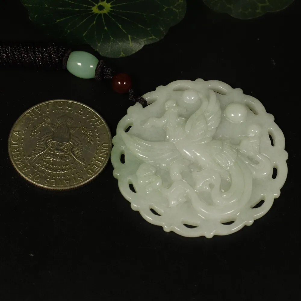 Certified Light Green 100% Natural A Jade Jadeite Pendant Phoenix - Image 6