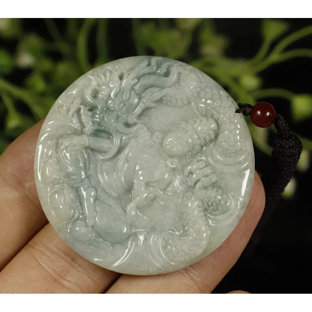 Certified Light Green 100% Natural A Jadeite Jade Pendant Dragon Guanyin - Image 3