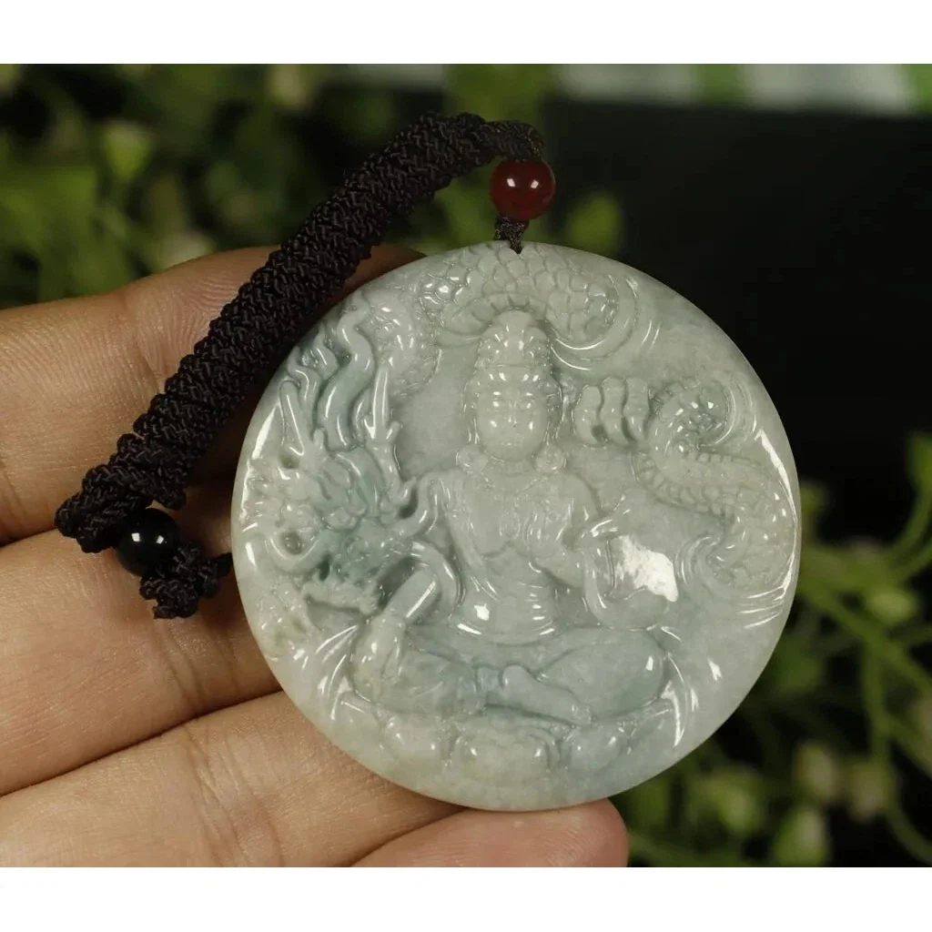 Certified Light Green 100% Natural A Jadeite Jade Pendant Dragon Guanyin - Image 4