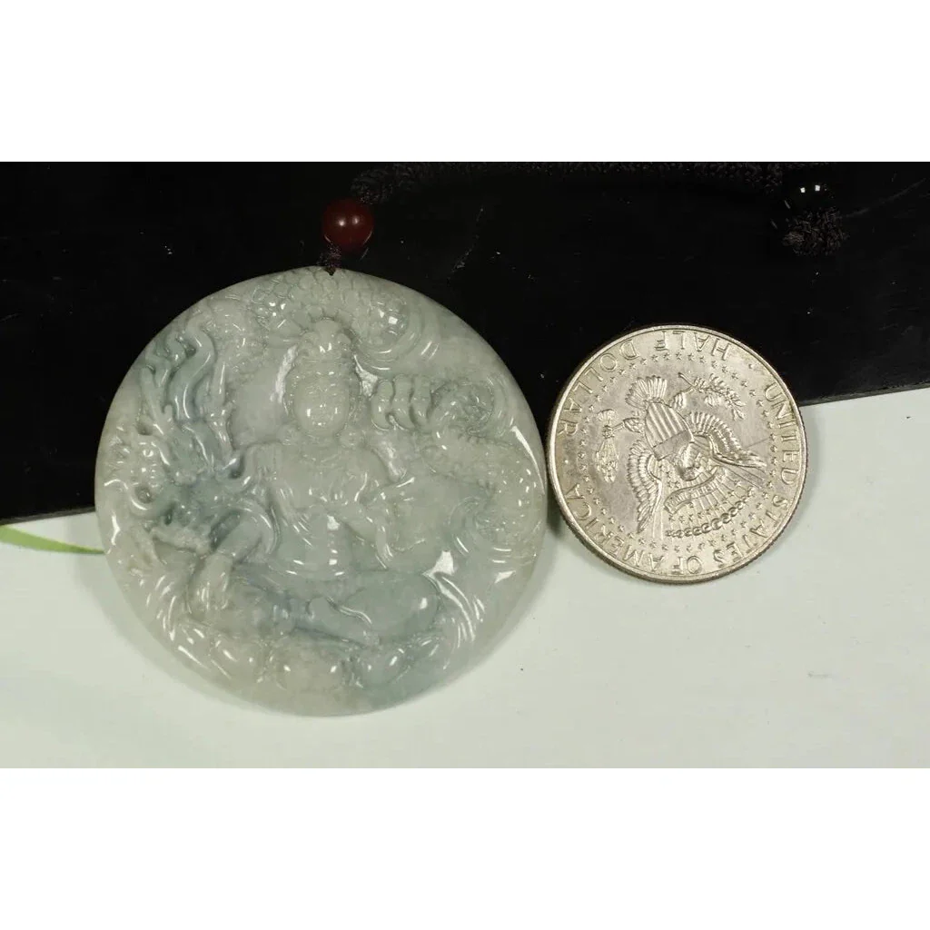 Certified Light Green 100% Natural A Jadeite Jade Pendant Dragon Guanyin - Image 7