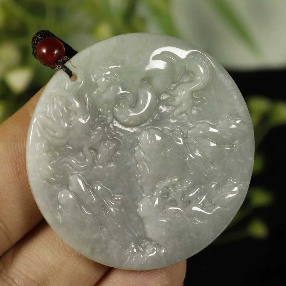 Certified Light Green 100% Natural A Jadeite Jade Pendant Dragon Landscape - Image 2