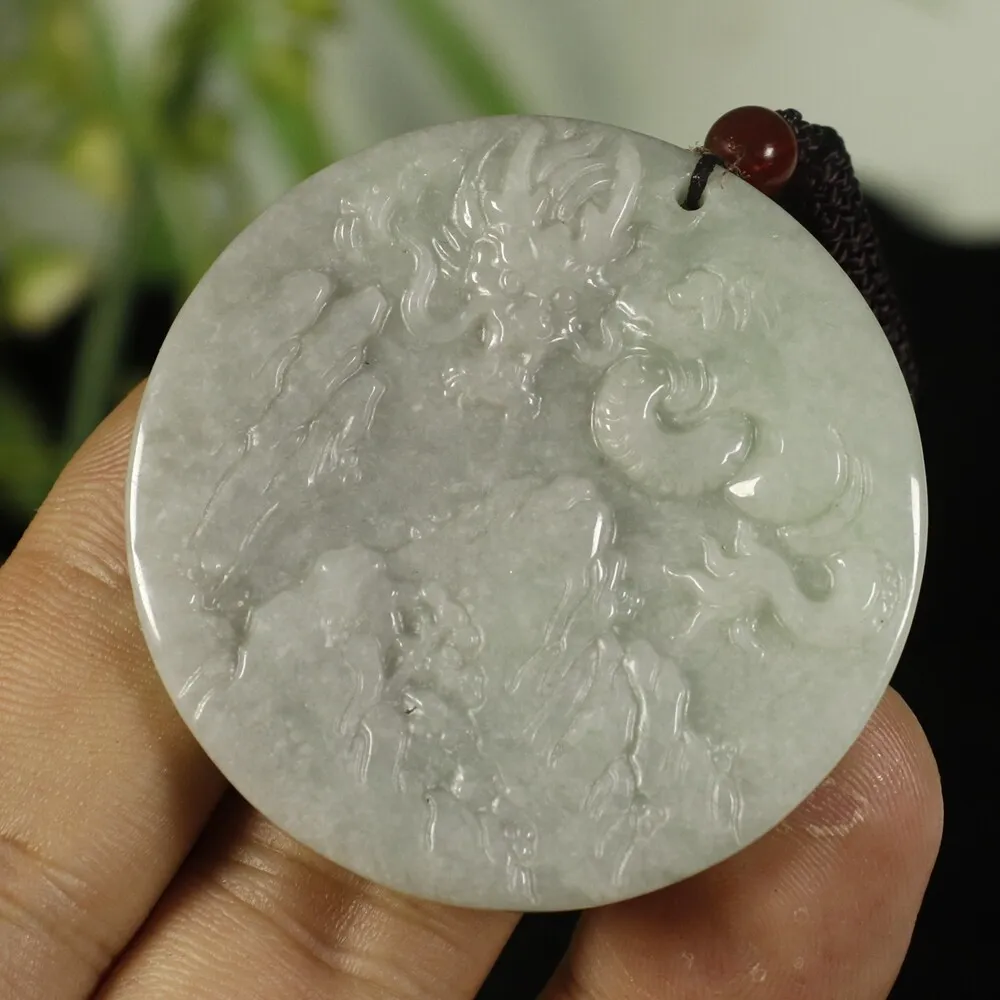 Certified Light Green 100% Natural A Jadeite Jade Pendant Dragon Landscape - Image 3