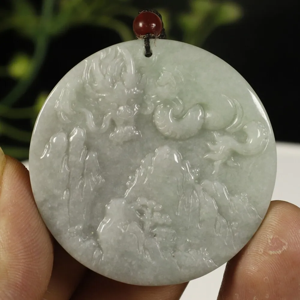 Certified Light Green 100% Natural A Jadeite Jade Pendant Dragon Landscape - Image 4