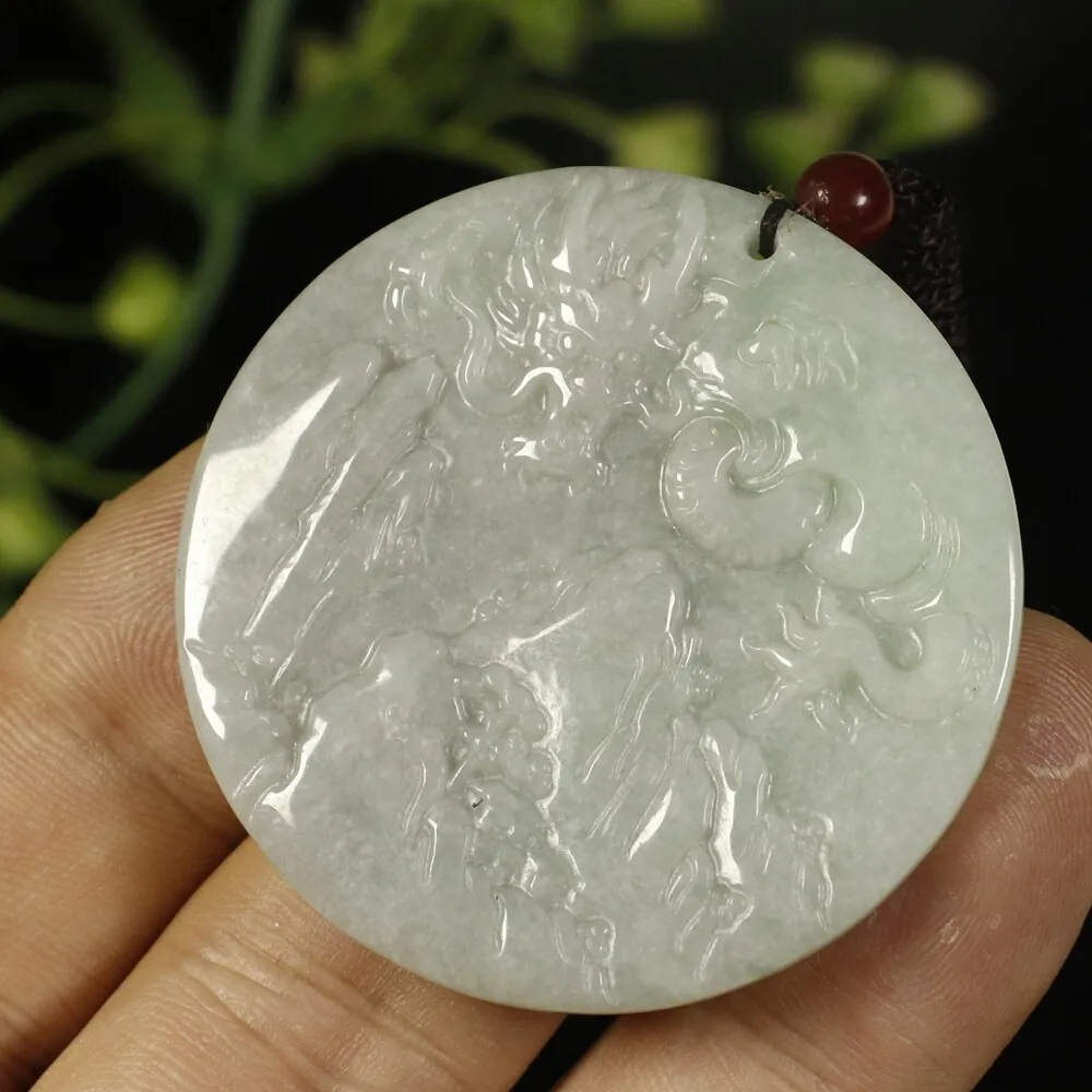 Certified Light Green 100% Natural A Jadeite Jade Pendant Dragon Landscape - Image 5