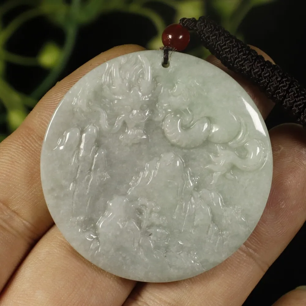Certified Light Green 100% Natural A Jadeite Jade Pendant Dragon Landscape - Image 6