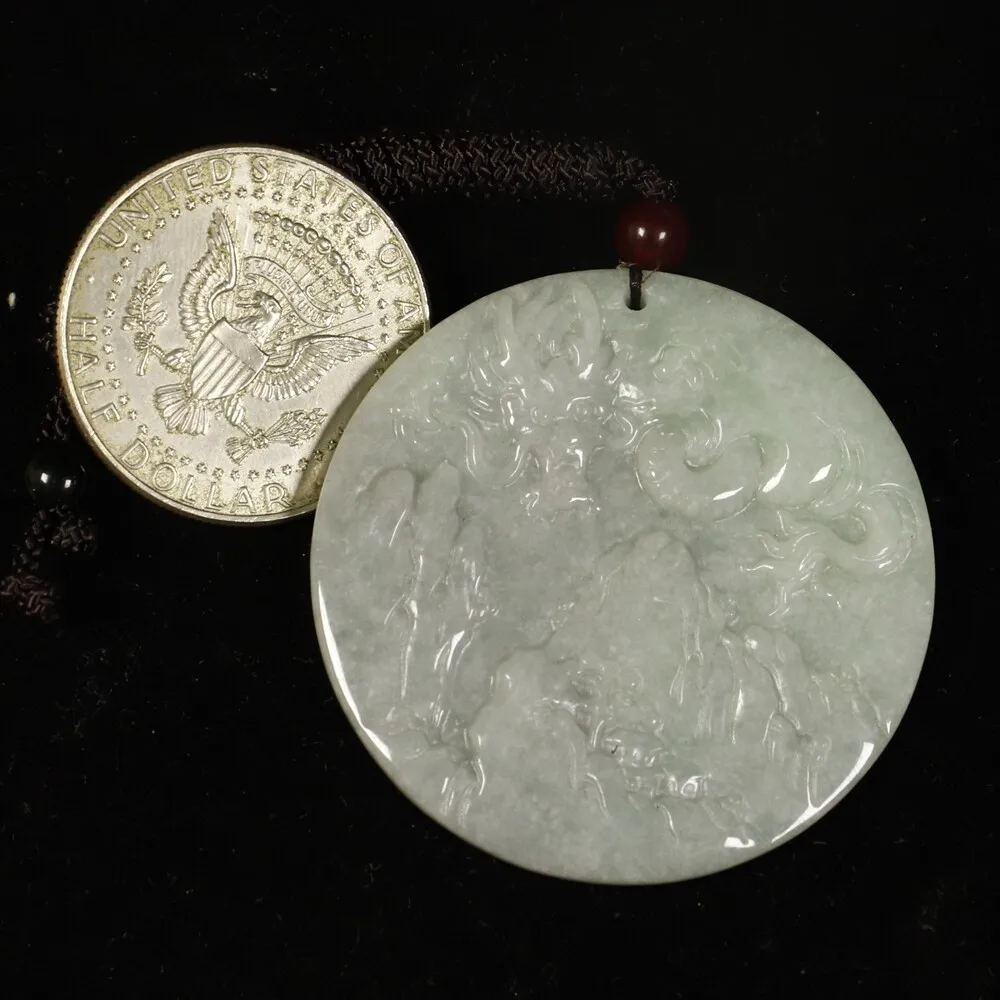 Certified Light Green 100% Natural A Jadeite Jade Pendant Dragon Landscape - Image 7