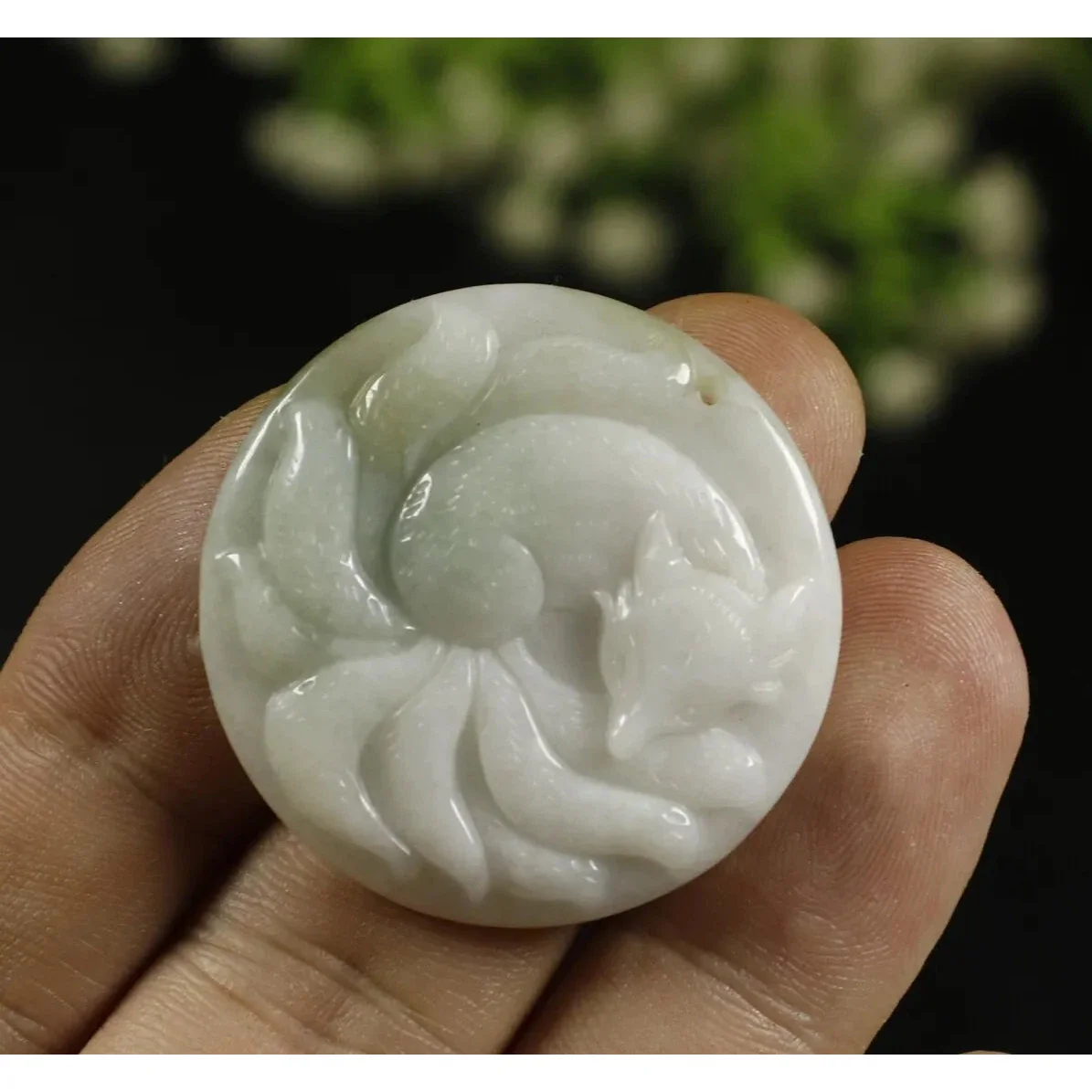 Certified Light Green 100% Natural A Jadeite Jade Pendant Fox - Image 2