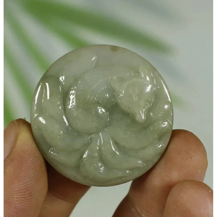 Certified Light Green 100% Natural A Jadeite Jade Pendant Fox - Image 2