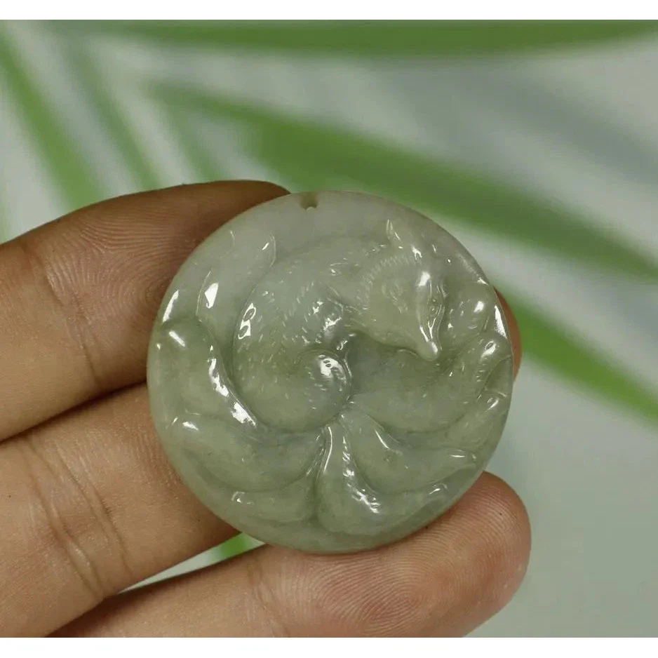 Certified Light Green 100% Natural A Jadeite Jade Pendant Fox - Image 3