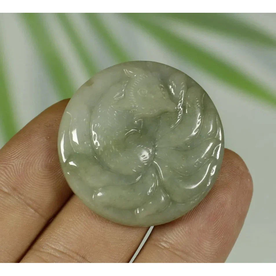 Certified Light Green 100% Natural A Jadeite Jade Pendant Fox - Image 4