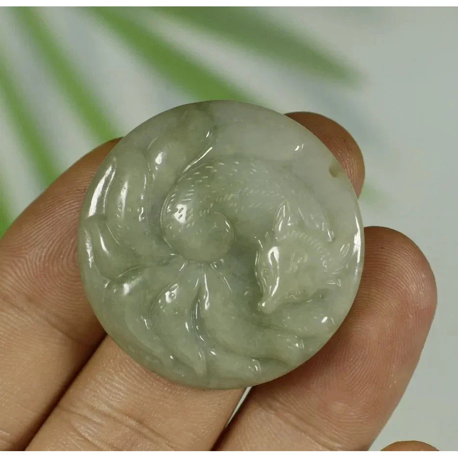 Certified Light Green 100% Natural A Jadeite Jade Pendant Fox - Image 5