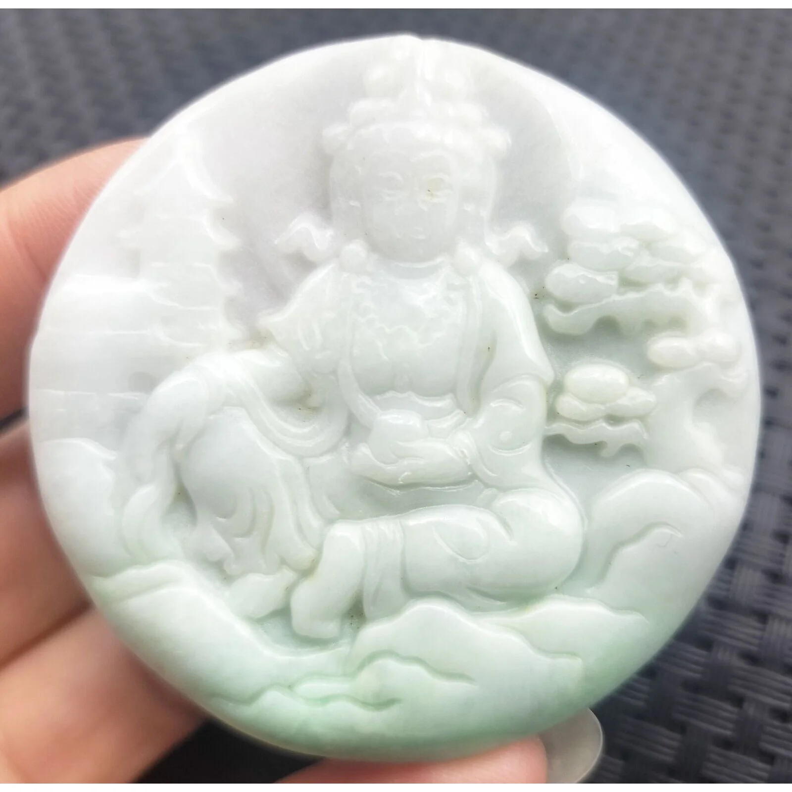 Certified Light Green Natural A Jade Jadeite Carved Guanyin Kwan Yin God Pendant - Image 2