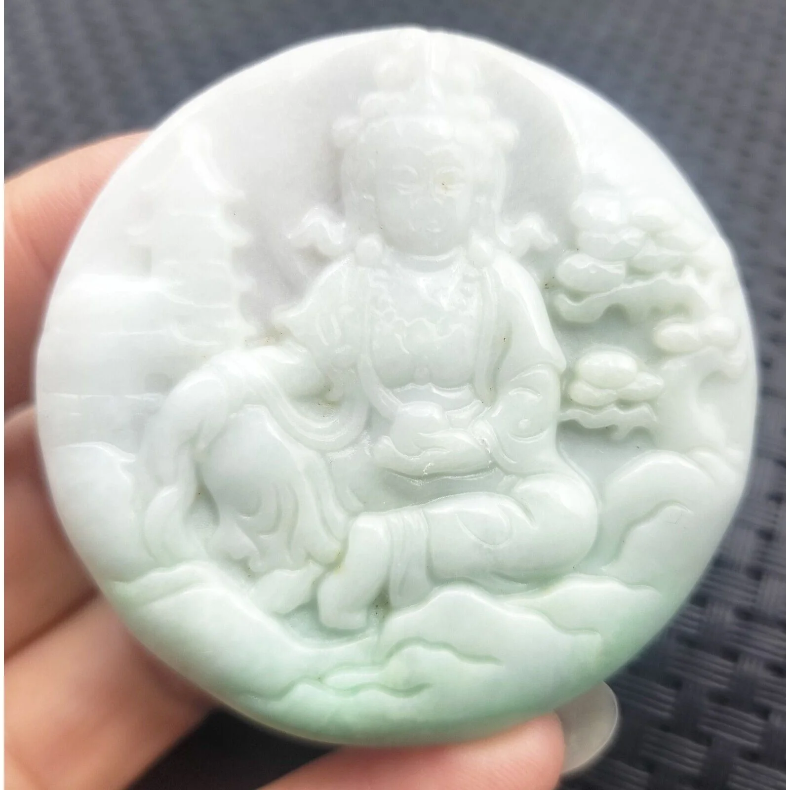 Certified Light Green Natural A Jade Jadeite Carved Guanyin Kwan Yin God Pendant - Image 3
