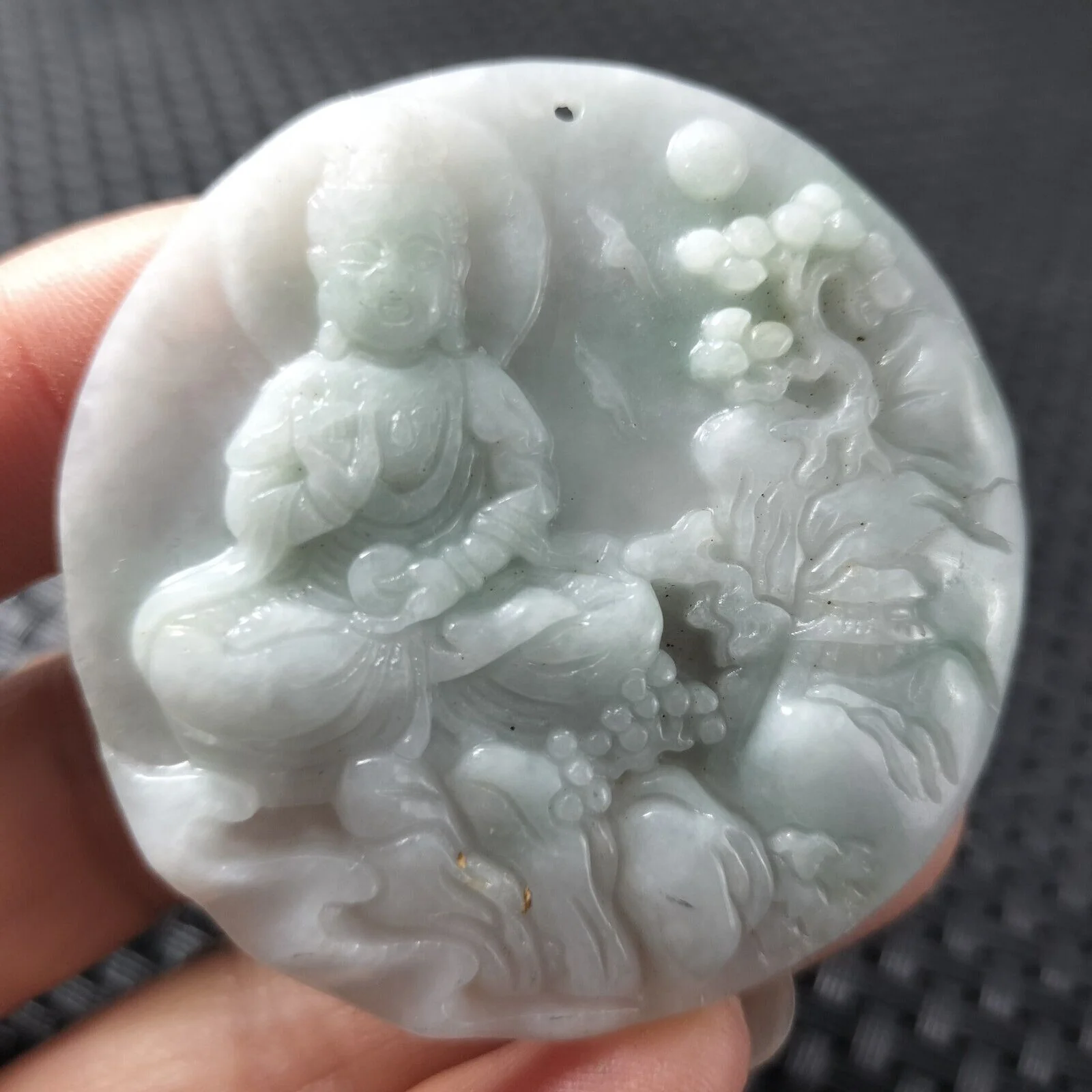 Certified Light Green Natural A Jade Jadeite Carved Guanyin Kwan Yin God Pendant - Image 2