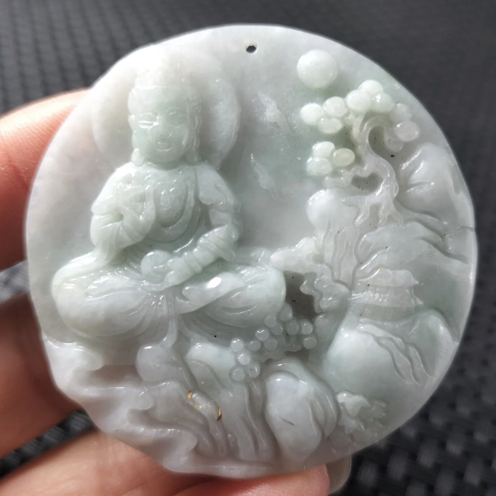 Certified Light Green Natural A Jade Jadeite Carved Guanyin Kwan Yin God Pendant - Image 3