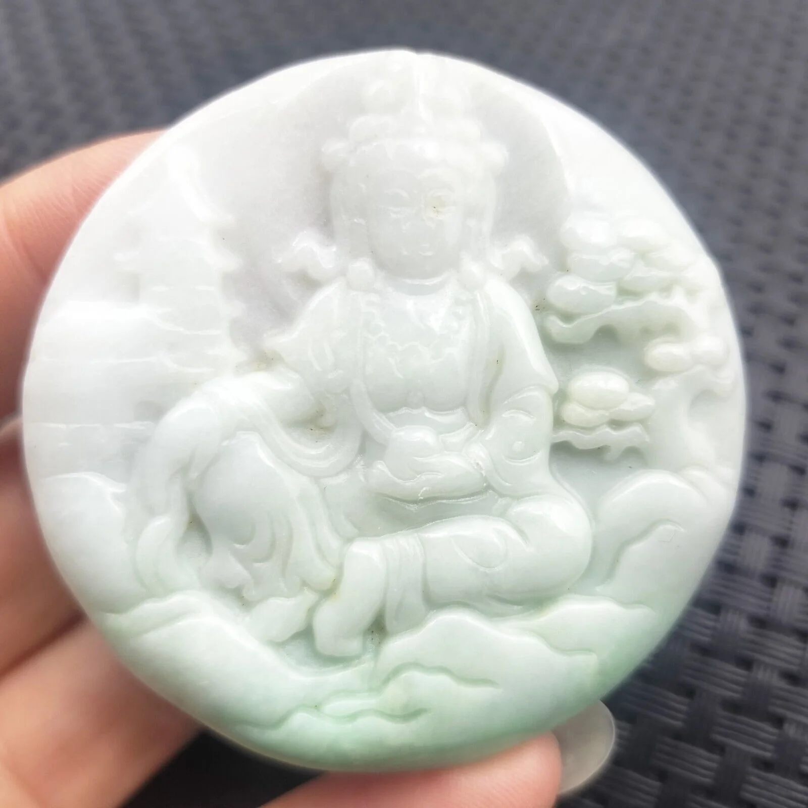 Certified Light Green Natural A Jade Jadeite Carved Guanyin Kwan Yin God Pendant - Image 4