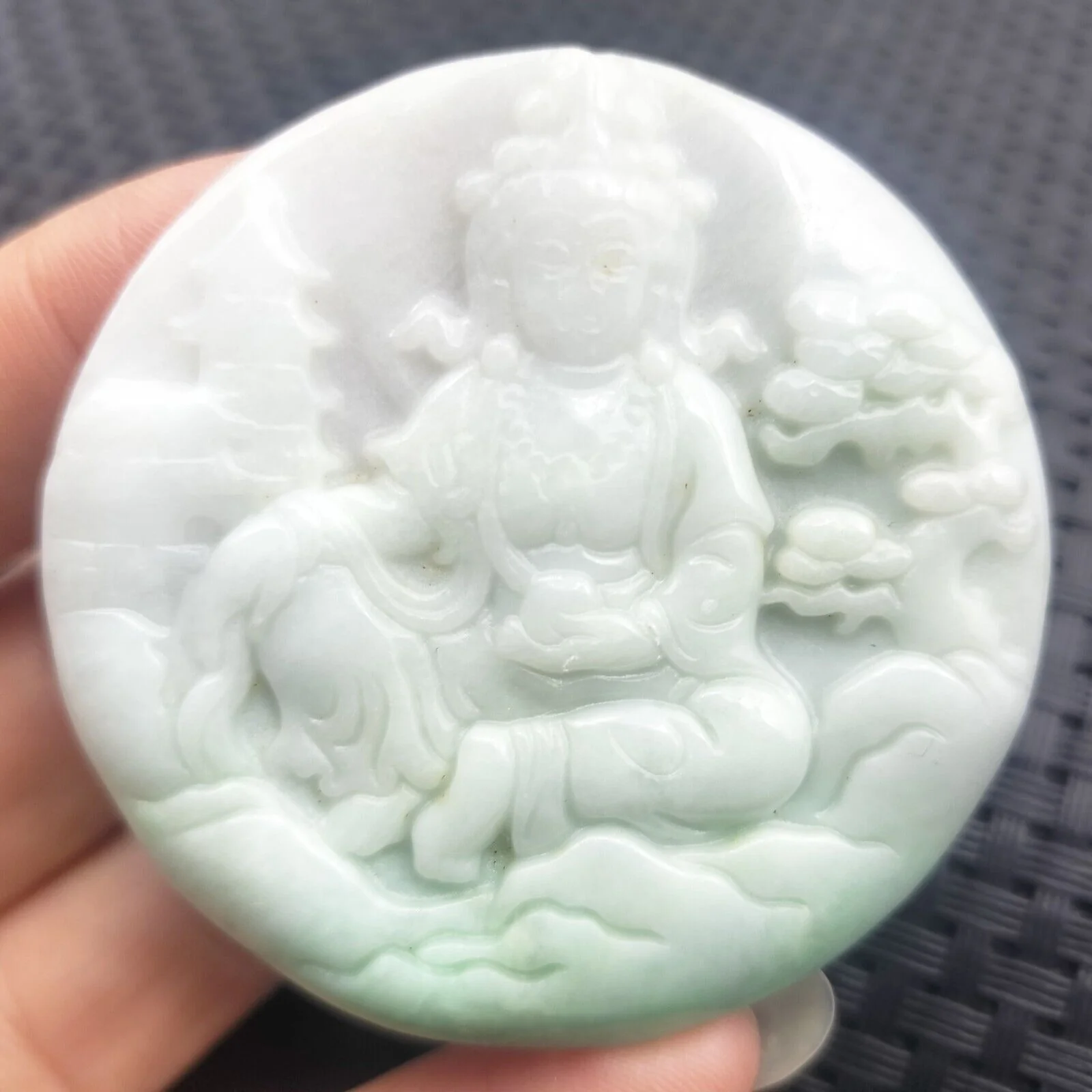 Certified Light Green Natural A Jade Jadeite Carved Guanyin Kwan Yin God Pendant - Image 5