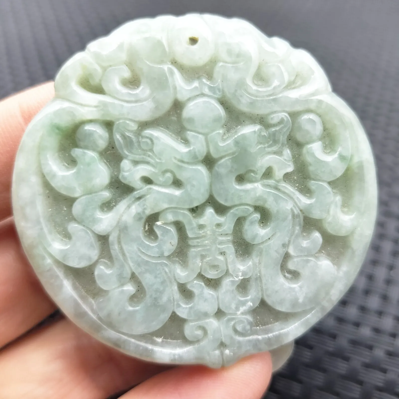Certified Light Green Natural A Jade Jadeite Carved Longevity Dragon Pendant - Image 2
