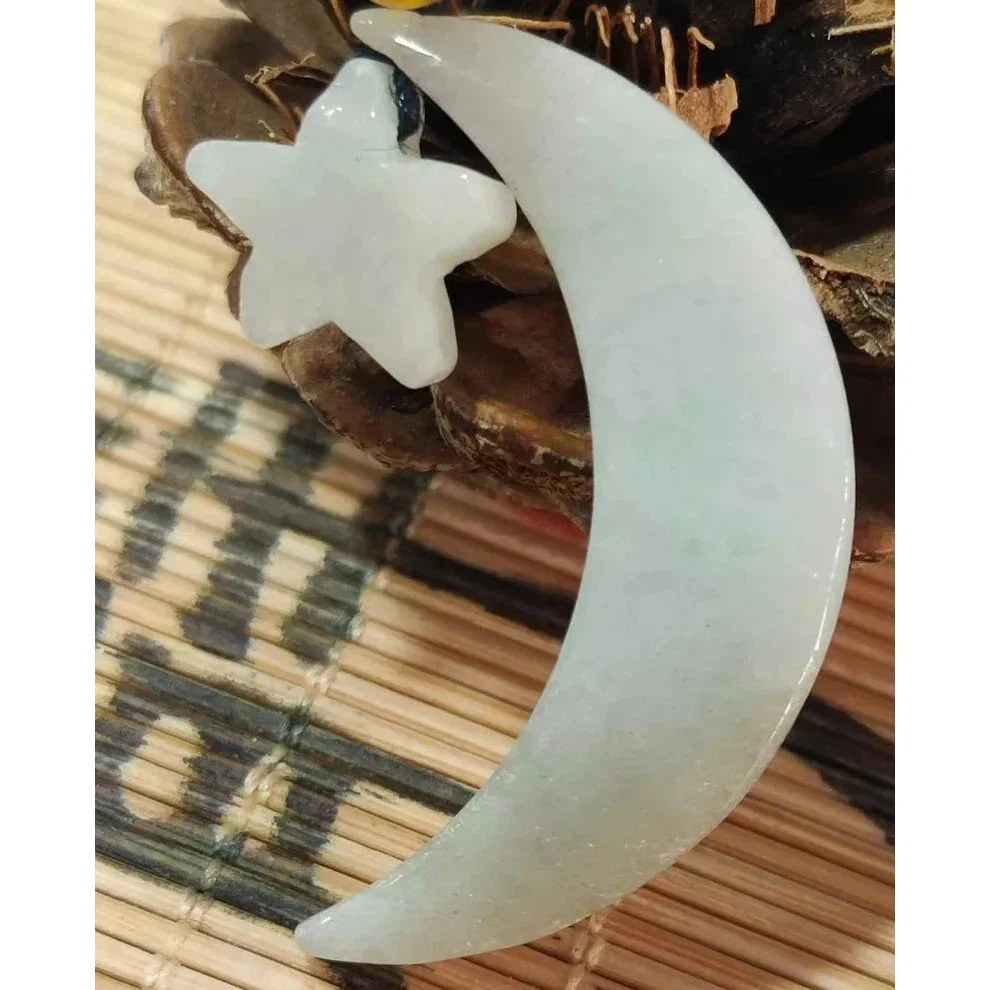 Certified Light Green Natural A Jade Jadeite China Style Moon & Star Pendant - Image 12