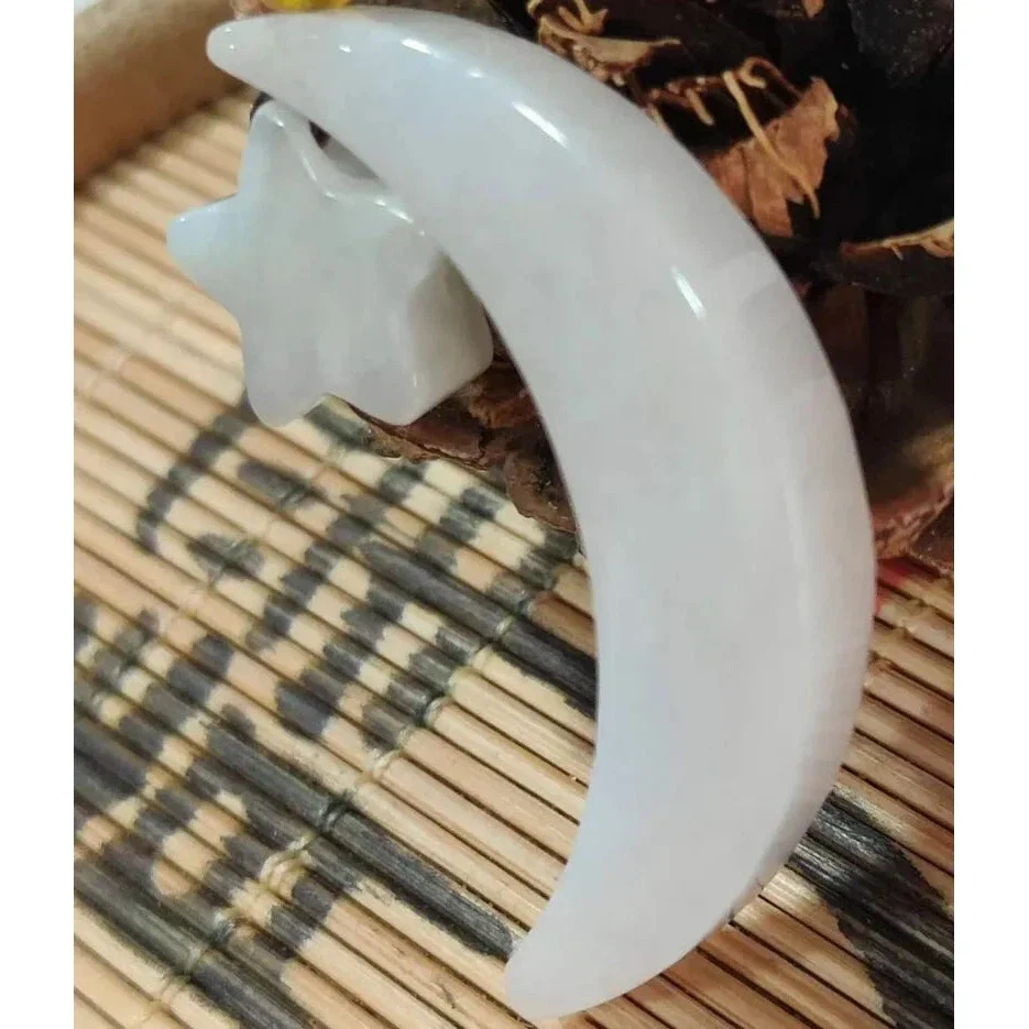 Certified Light Green Natural A Jade Jadeite China Style Moon & Star Pendant - Image 4
