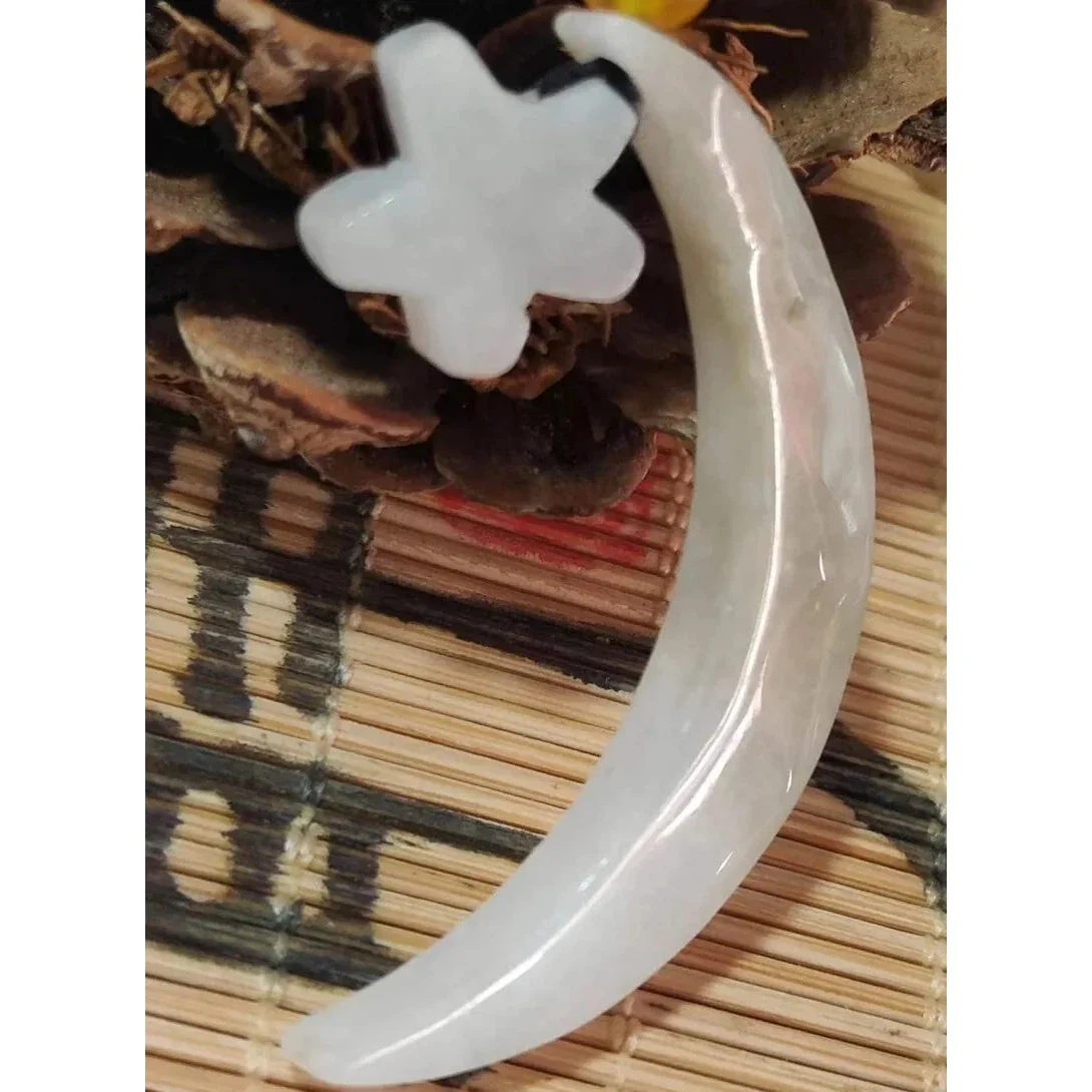 Certified Light Green Natural A Jade Jadeite China Style Moon & Star Pendant - Image 6
